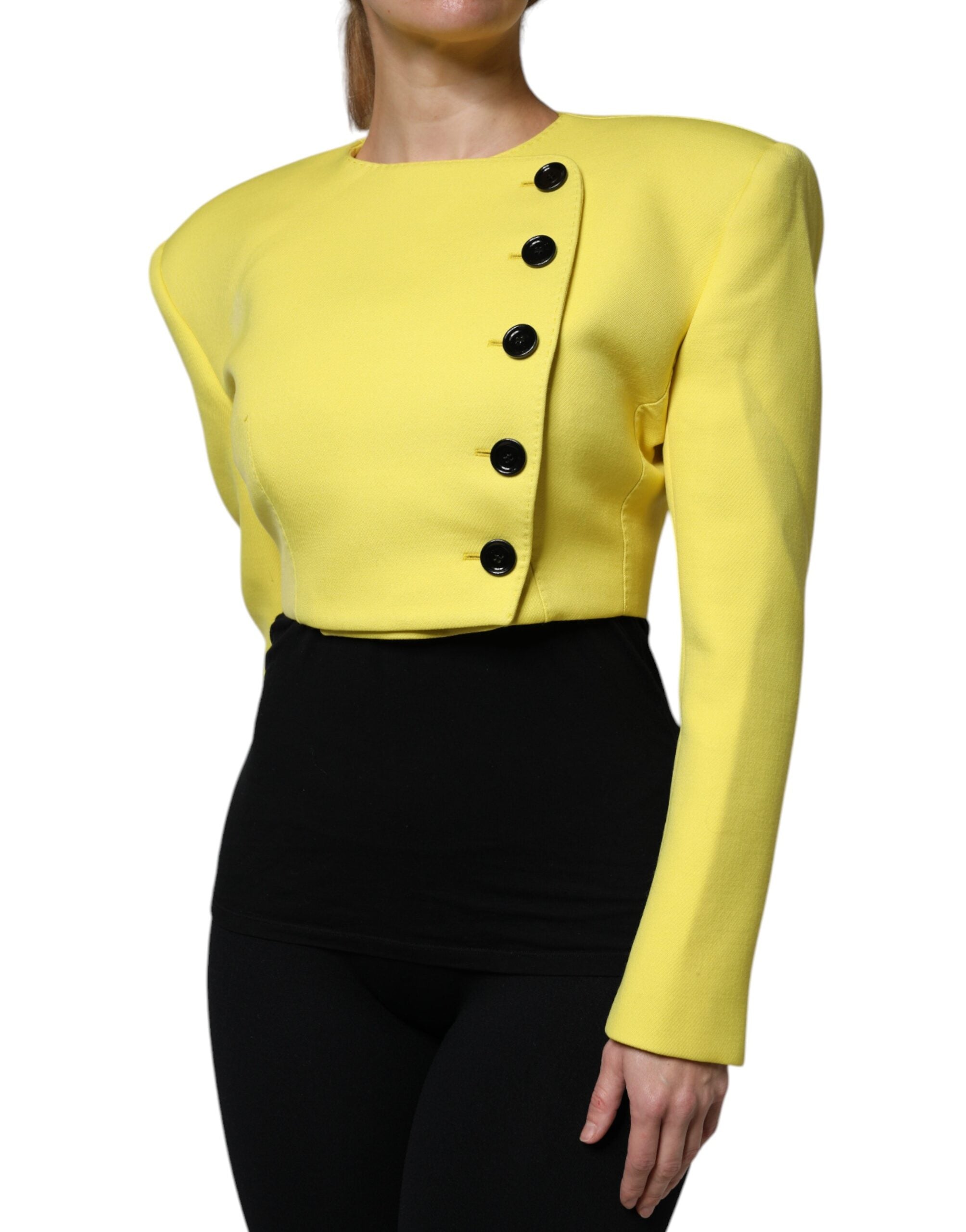 Dolce & Gabbana Lemon Yellow Wool Long Sleeves Cropped Coat Women's Jacket