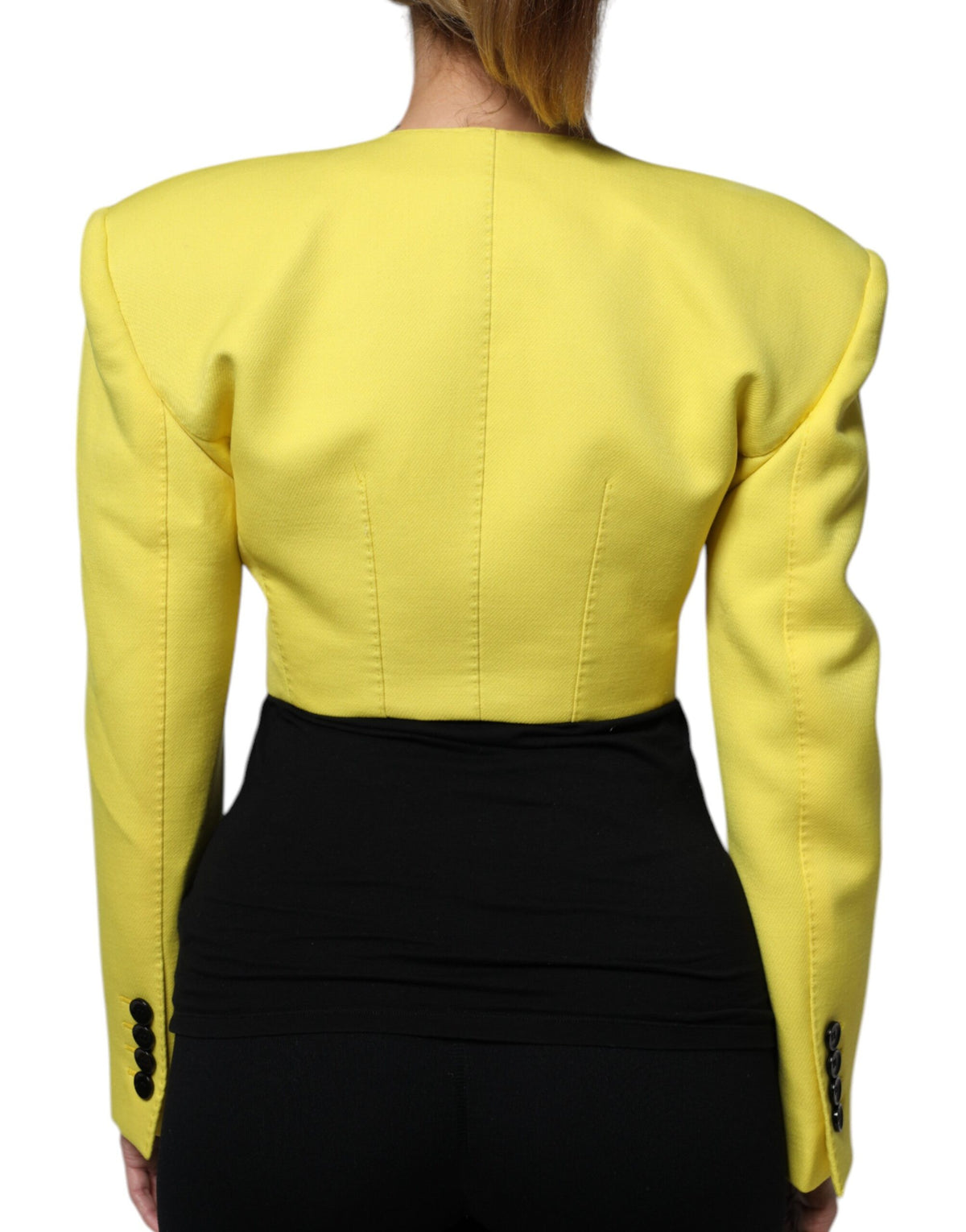 Dolce & Gabbana Lemon Yellow Wool Long Sleeves Cropped Coat Women's Jacket