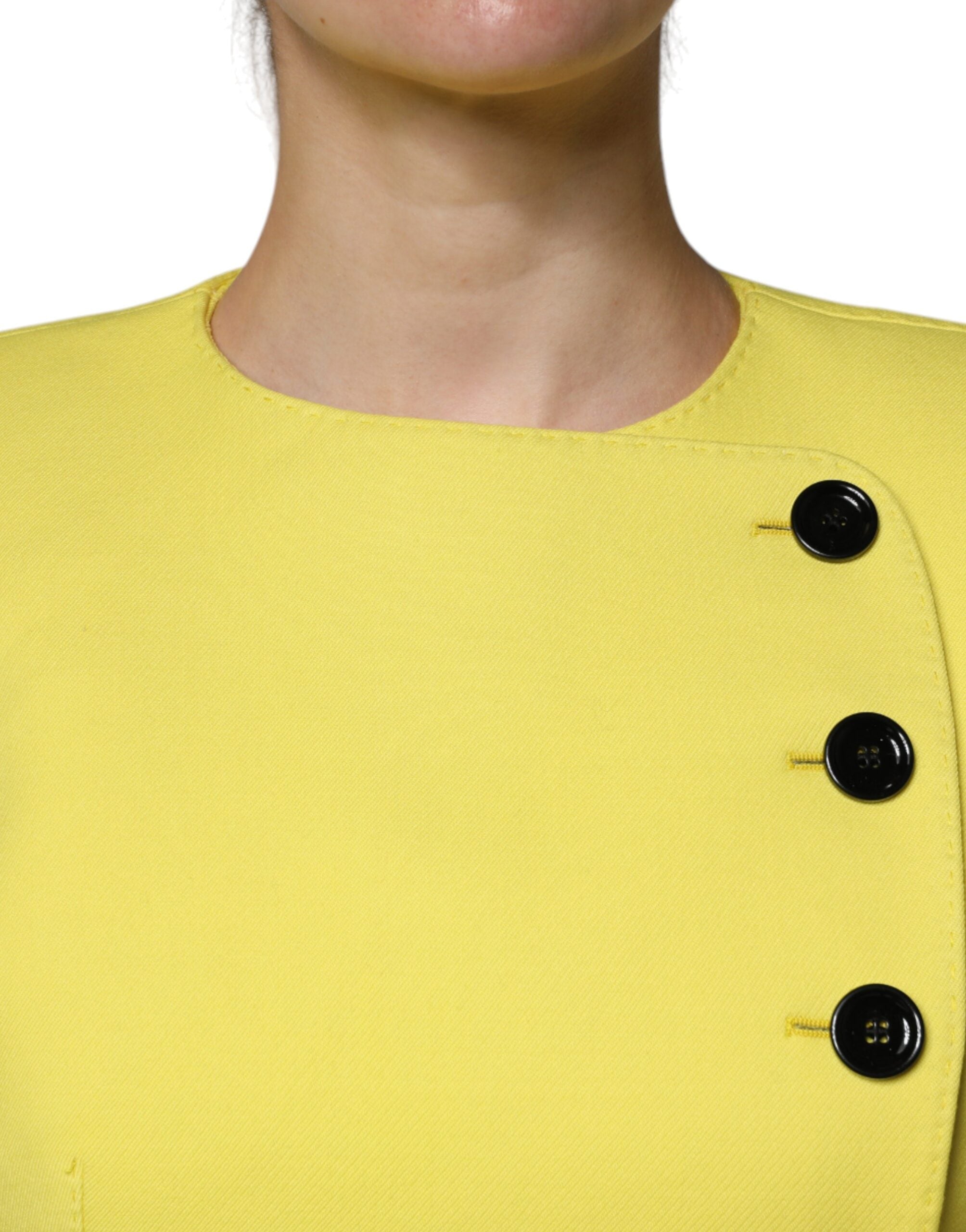 Dolce & Gabbana Lemon Yellow Wool Long Sleeves Cropped Coat Women's Jacket