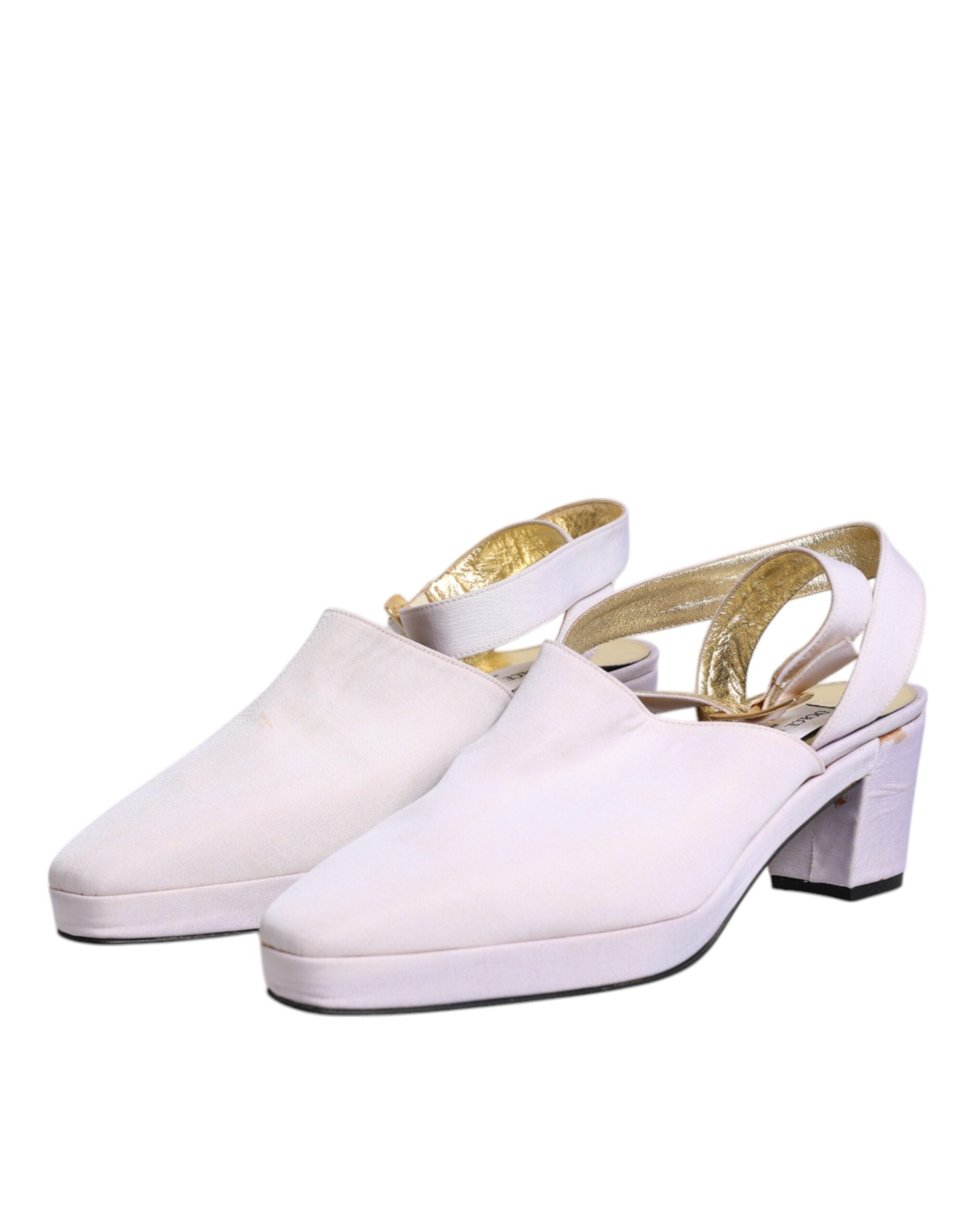 Dolce & Gabbana Off White Block Heel Slingback Sandals Women's Shoes (Pre-Owned)