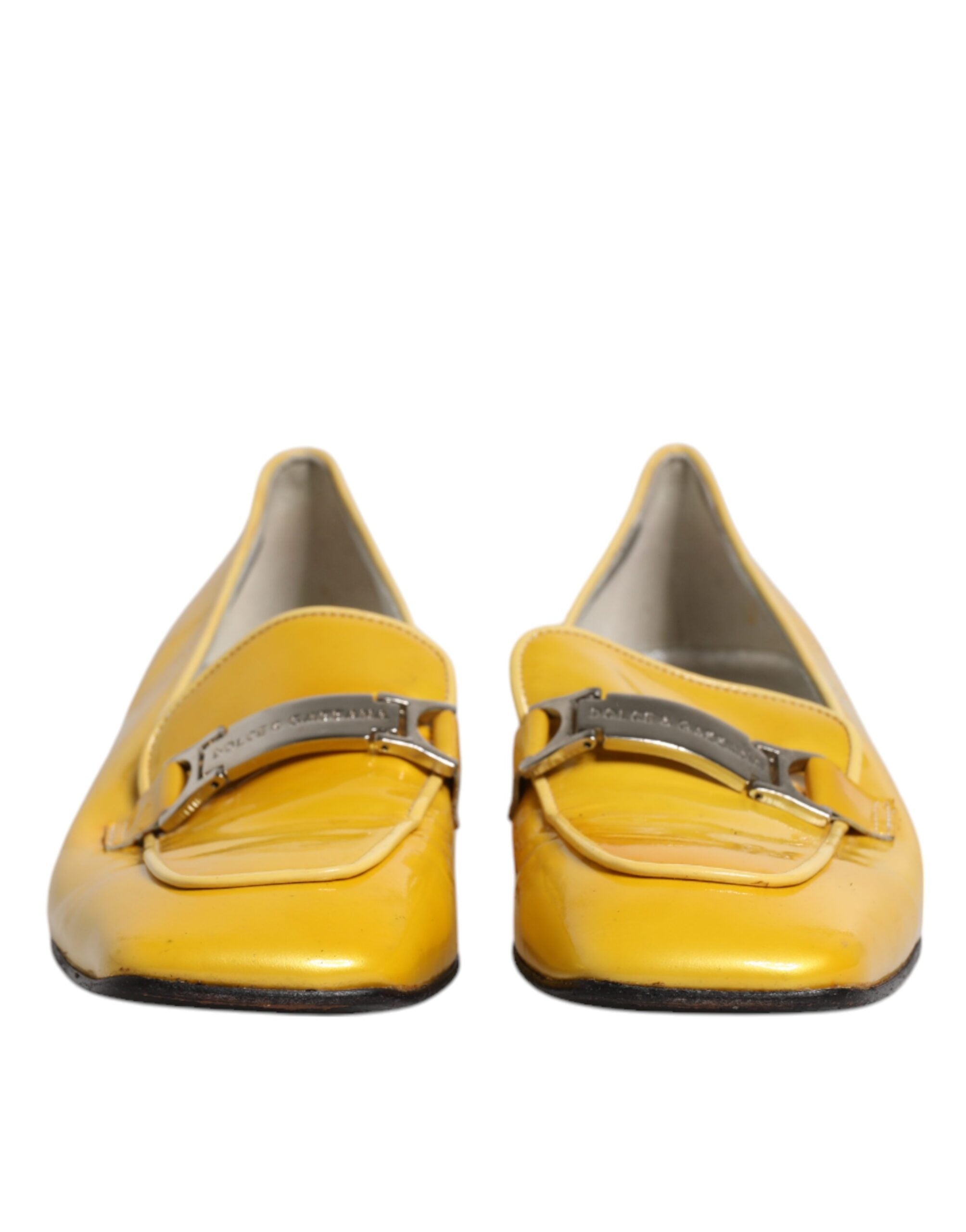 Dolce & Gabbana Yellow Leather Logo Plaque Slip On Mocassin Women's Shoes (Pre-Owned)