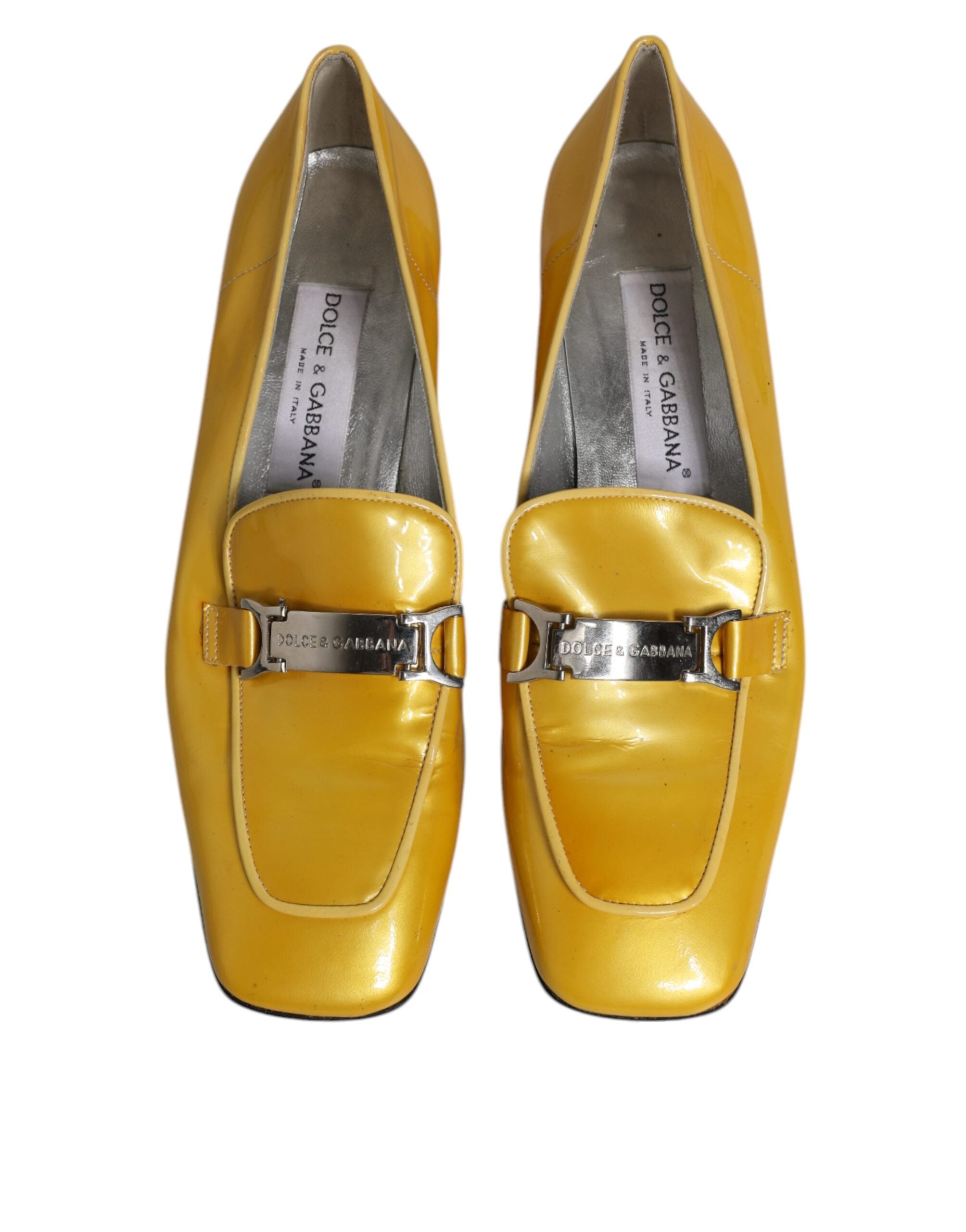 Dolce & Gabbana Yellow Leather Logo Plaque Slip On Mocassin Women's Shoes (Pre-Owned)