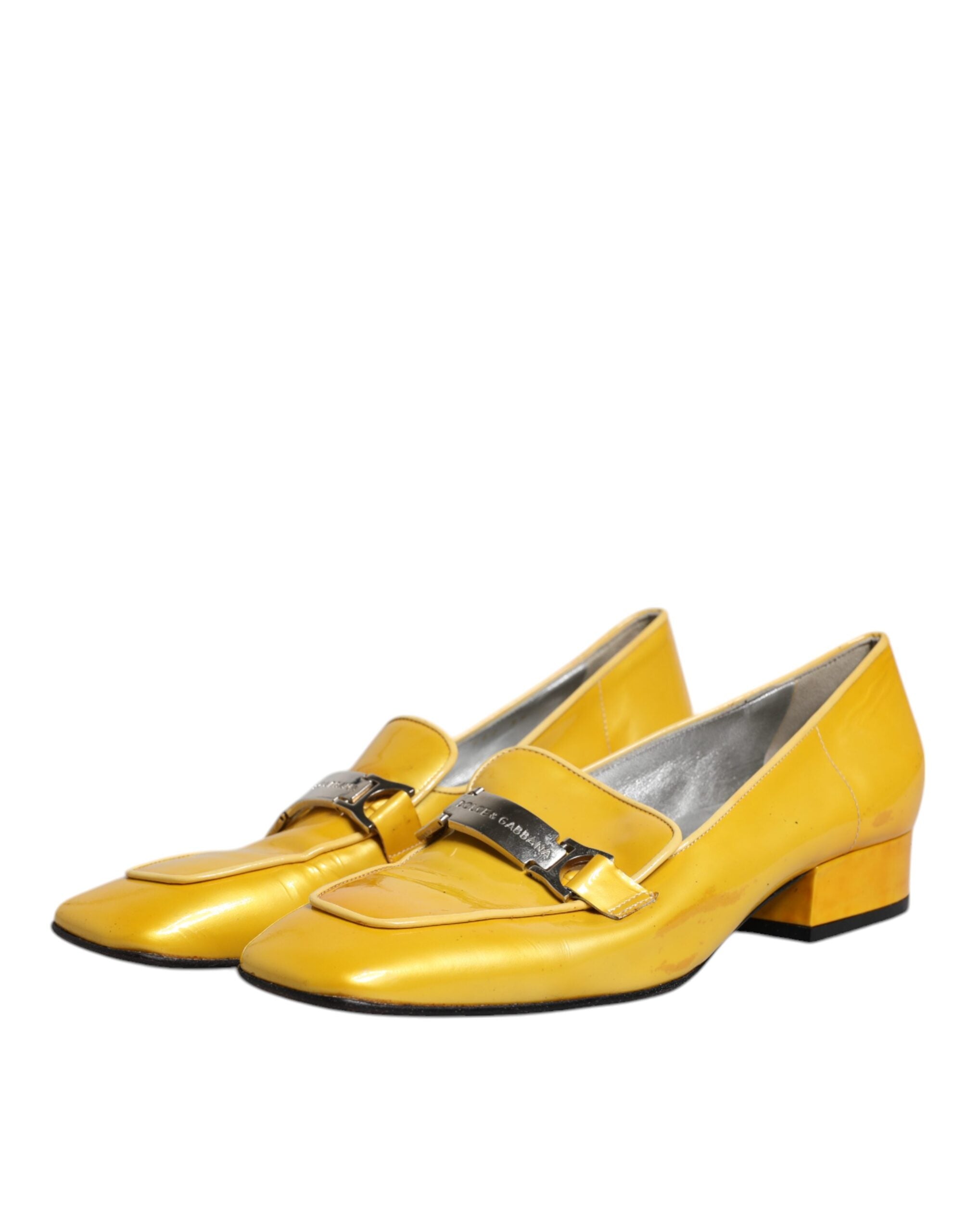 Dolce & Gabbana Yellow Leather Logo Plaque Slip On Mocassin Women's Shoes (Pre-Owned)