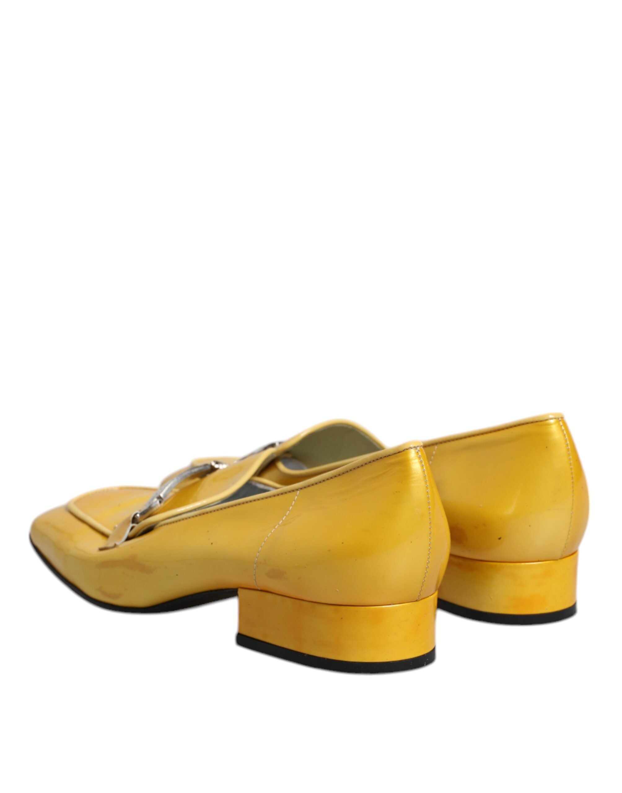 Dolce & Gabbana Yellow Leather Logo Plaque Slip On Mocassin Women's Shoes (Pre-Owned)