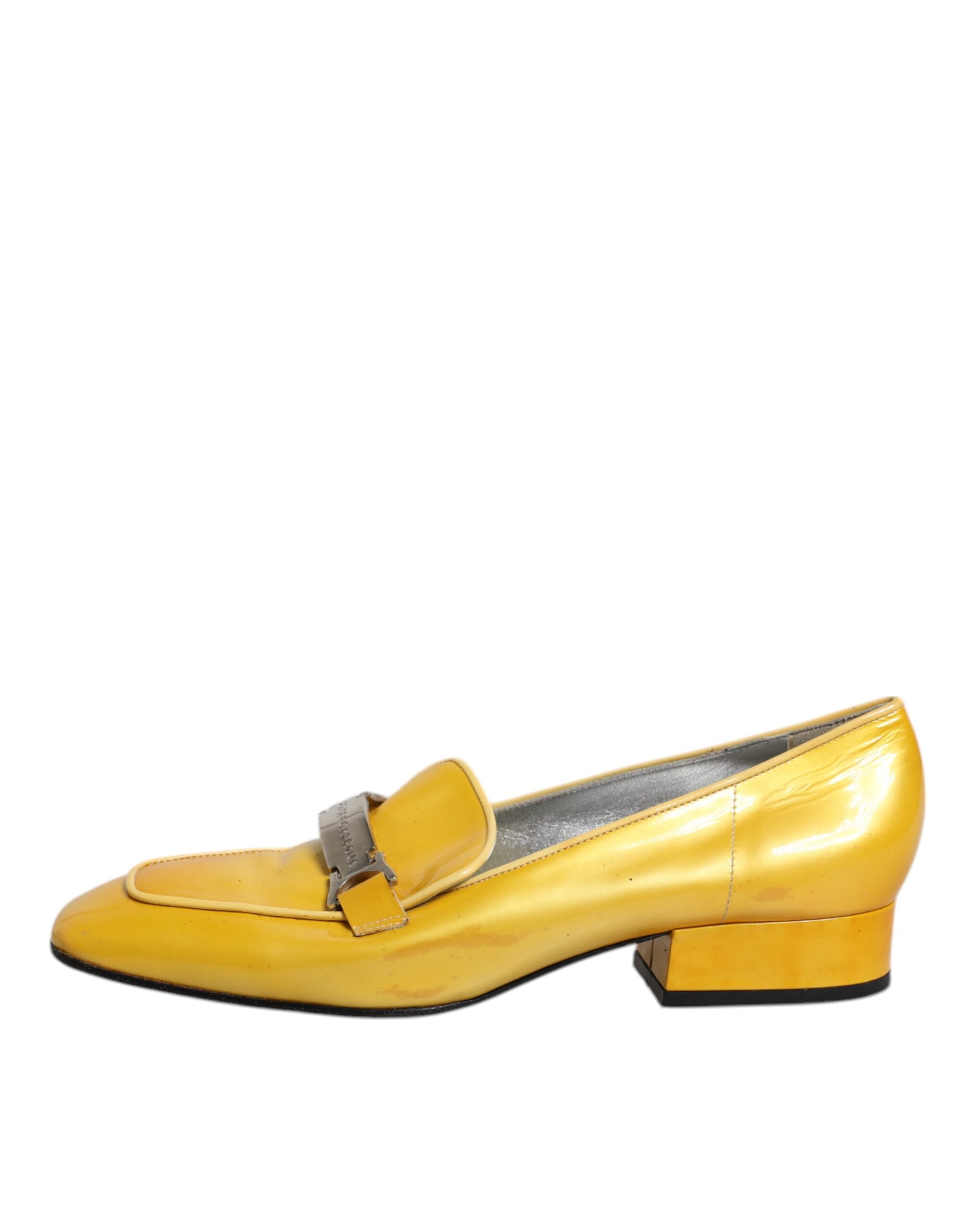 Dolce & Gabbana Yellow Leather Logo Plaque Slip On Mocassin Women's Shoes (Pre-Owned)