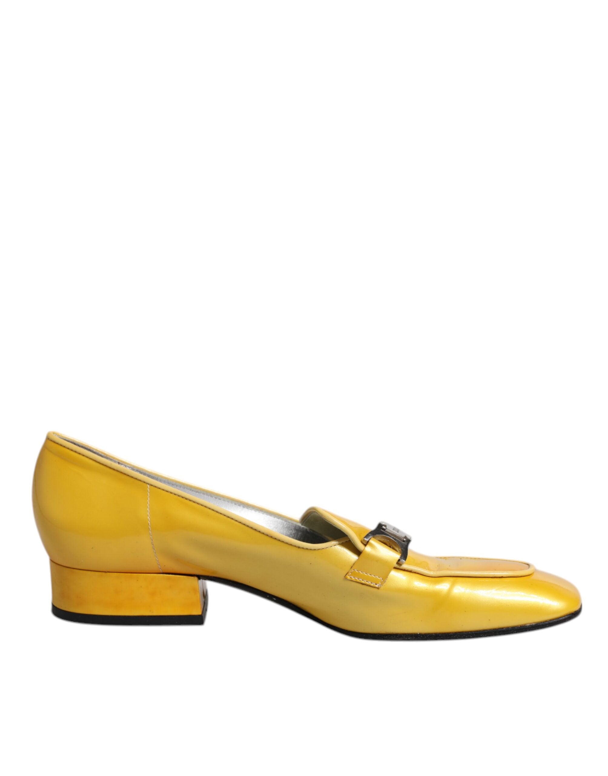 Dolce & Gabbana Yellow Leather Logo Plaque Slip On Mocassin Women's Shoes (Pre-Owned)