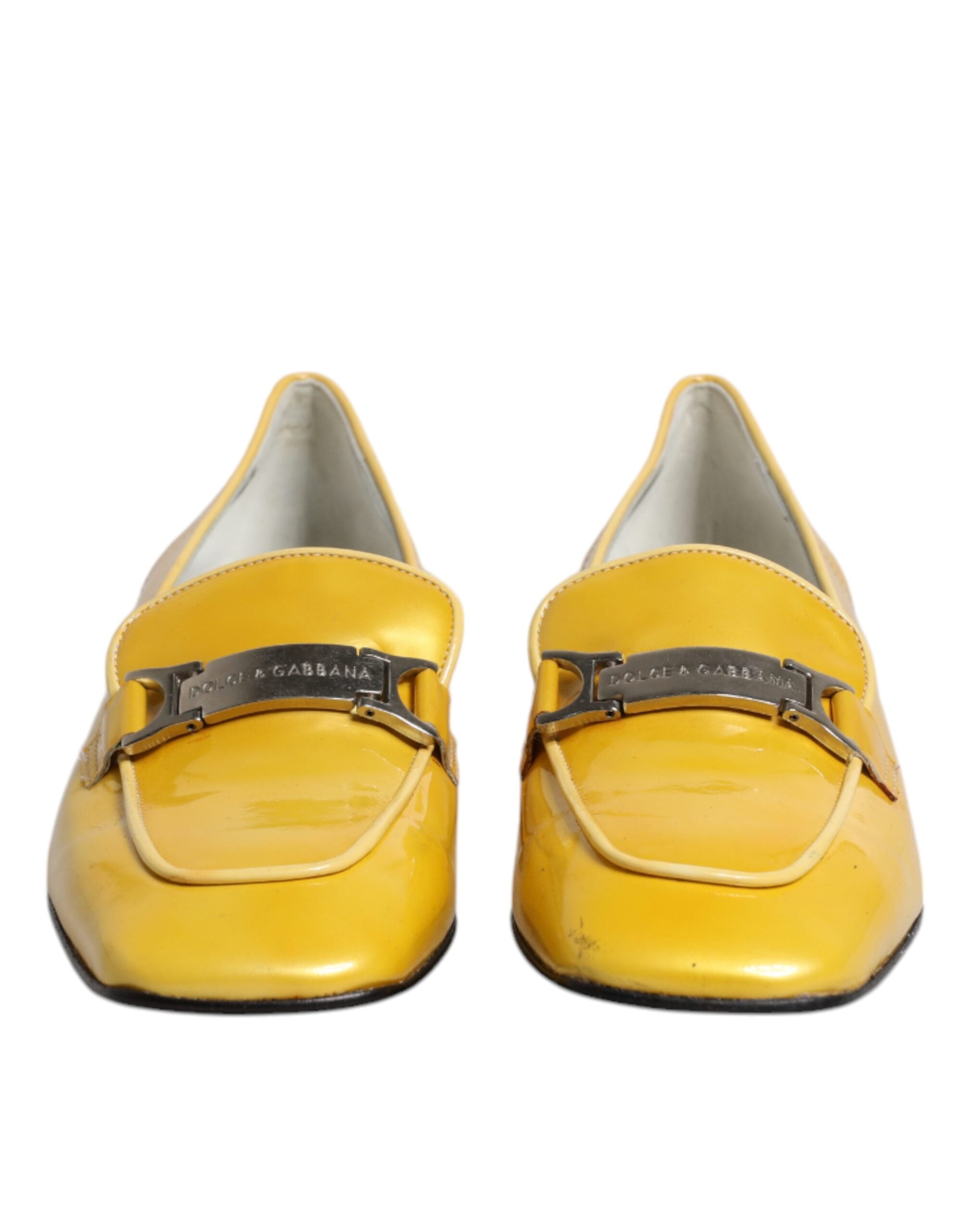 Dolce & Gabbana Yellow Leather Logo Plaque Slip On Mocassin Women's Shoes (Pre-Owned)