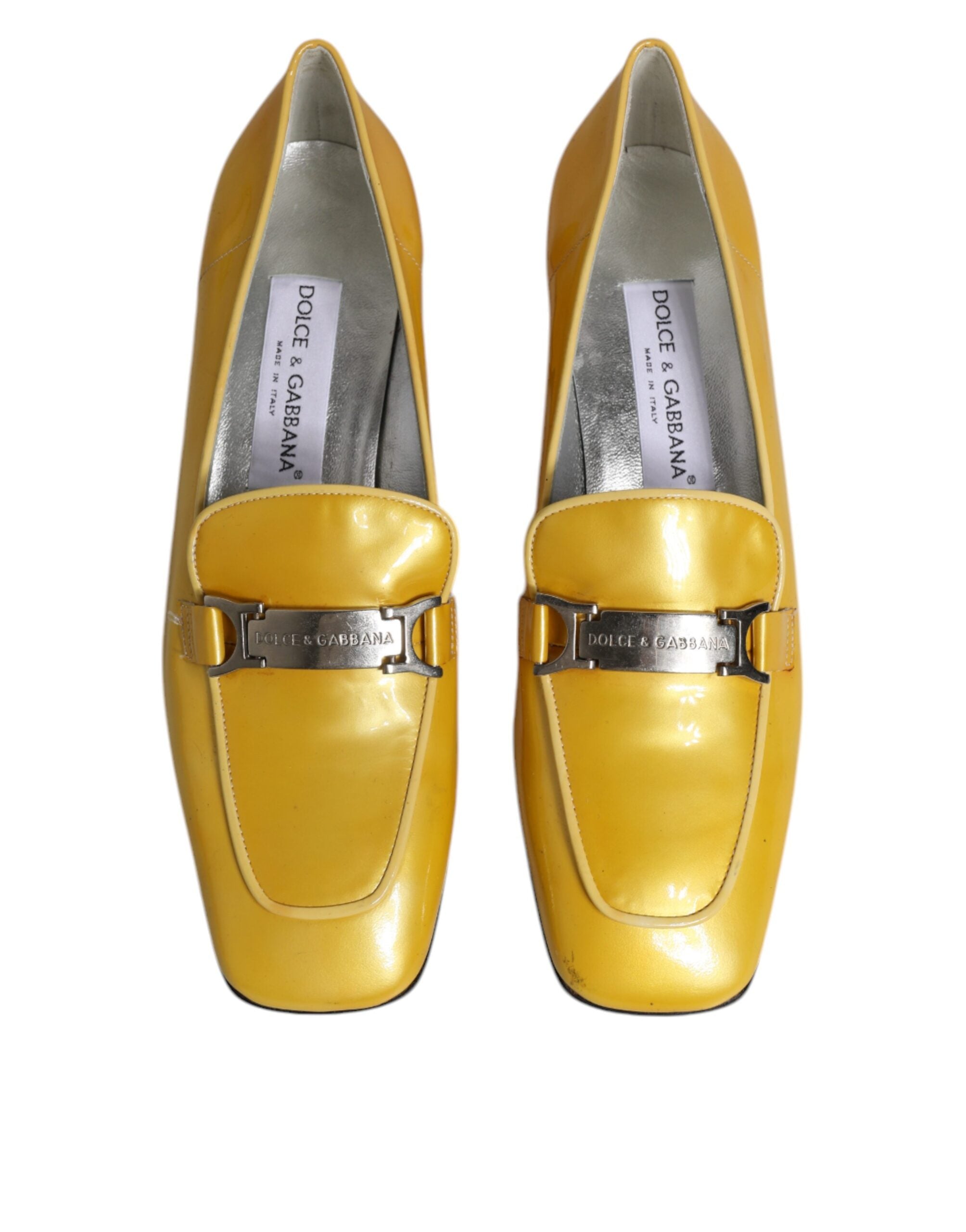 Dolce & Gabbana Yellow Leather Logo Plaque Slip On Mocassin Women's Shoes (Pre-Owned)