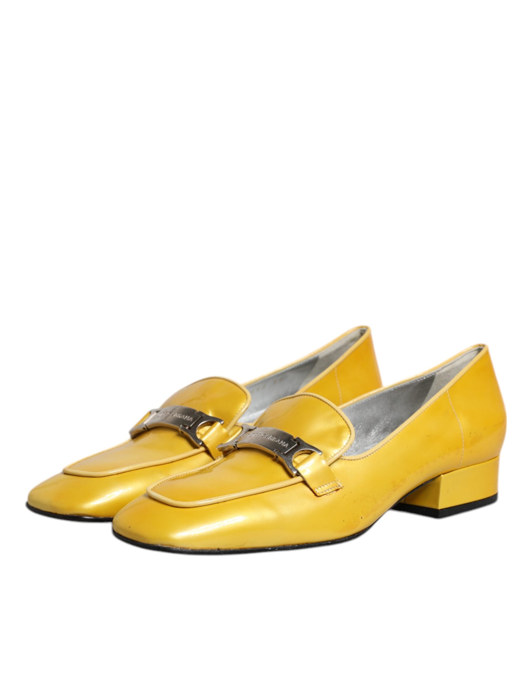 Dolce & Gabbana Yellow Leather Logo Plaque Slip On Mocassin Women's Shoes (Pre-Owned)