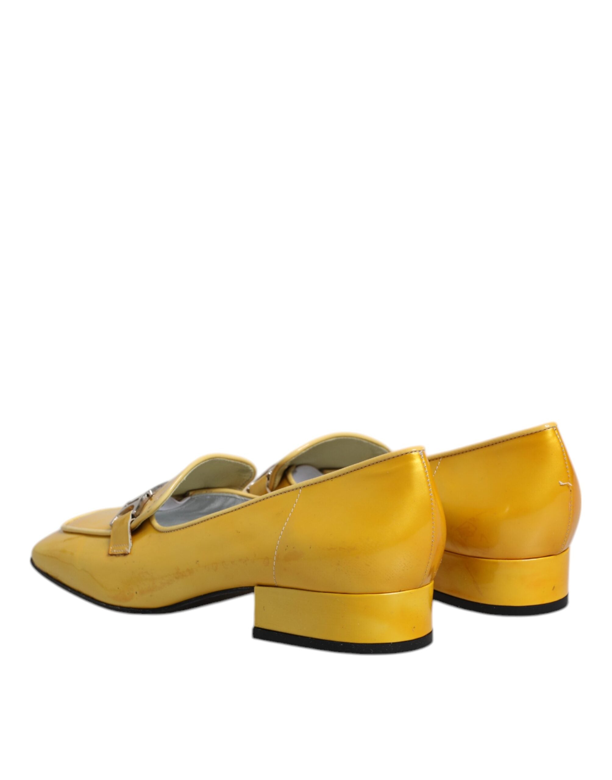 Dolce & Gabbana Yellow Leather Logo Plaque Slip On Mocassin Women's Shoes (Pre-Owned)