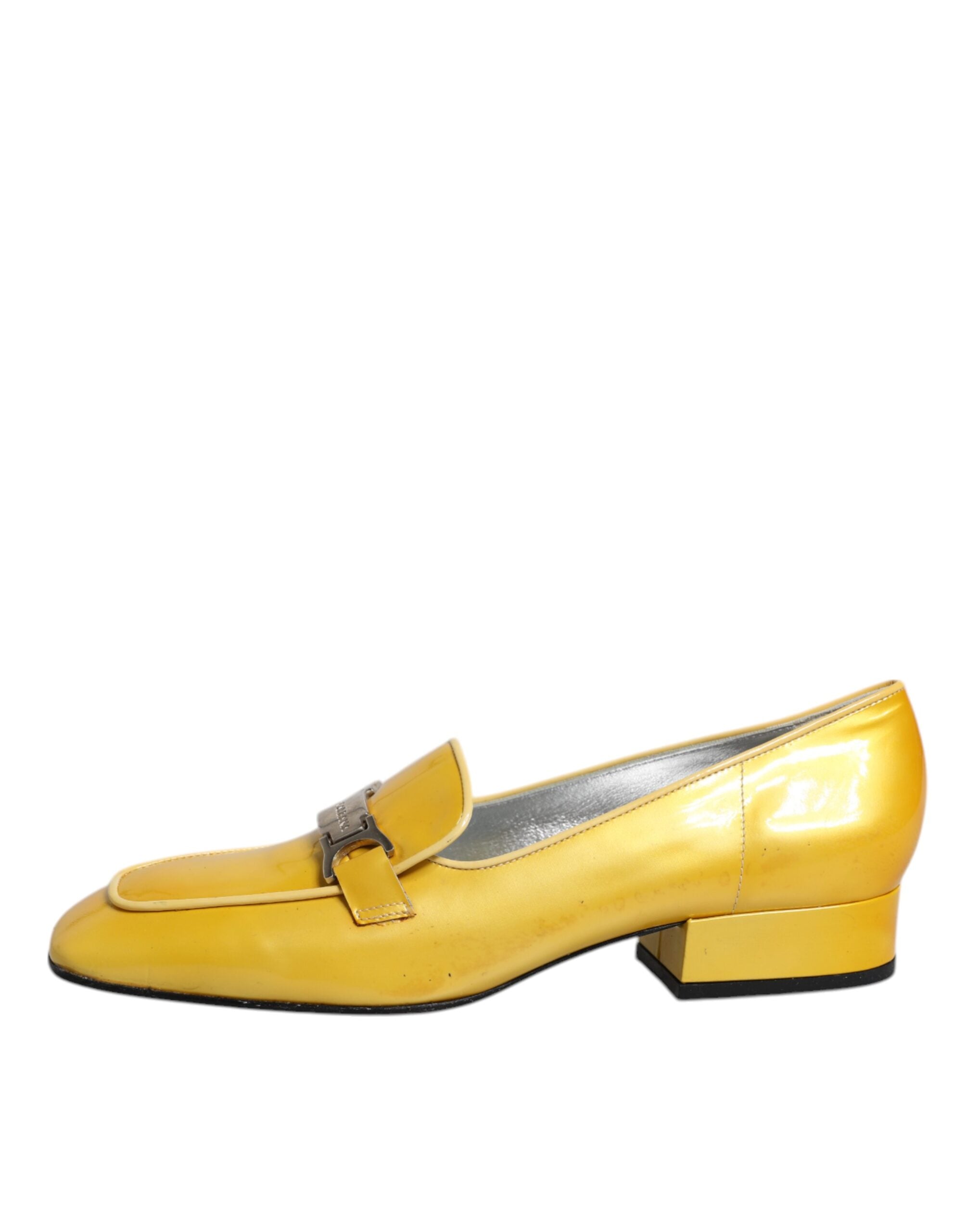 Dolce & Gabbana Yellow Leather Logo Plaque Slip On Mocassin Women's Shoes (Pre-Owned)