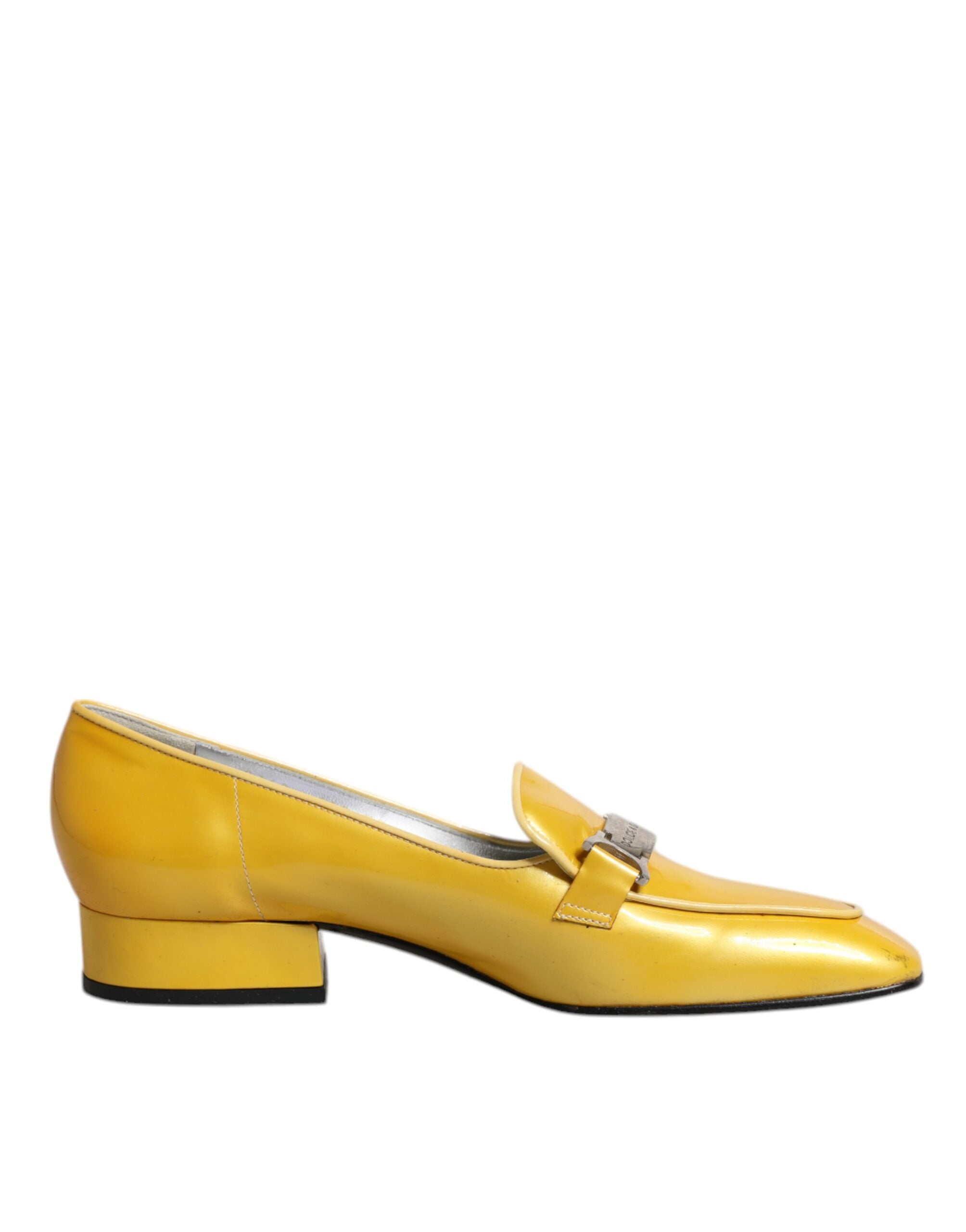 Dolce & Gabbana Yellow Leather Logo Plaque Slip On Mocassin Women's Shoes (Pre-Owned)