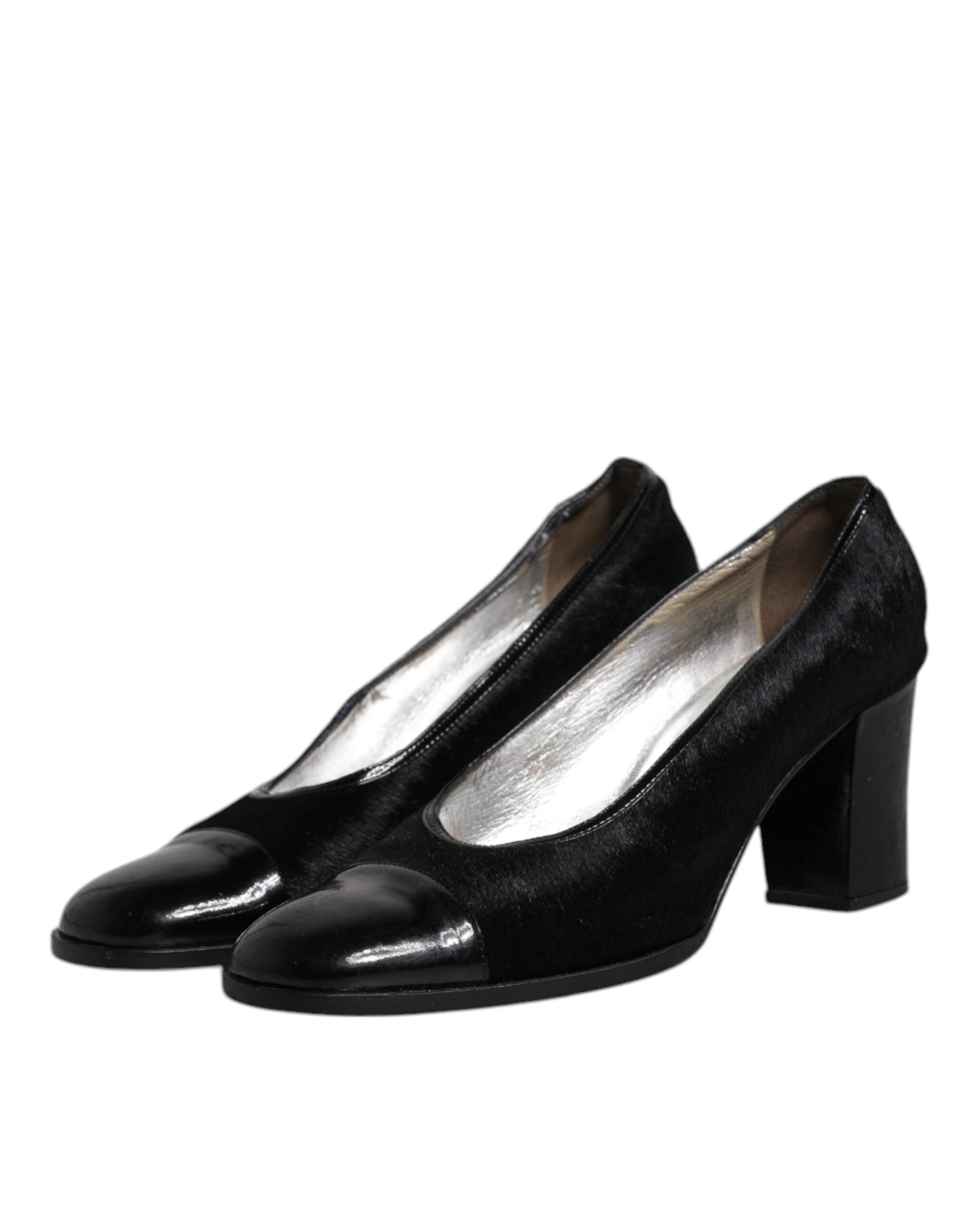 Dolce & Gabbana Black Leather Block Heels Pumps Women's Shoes (Pre-Owned)