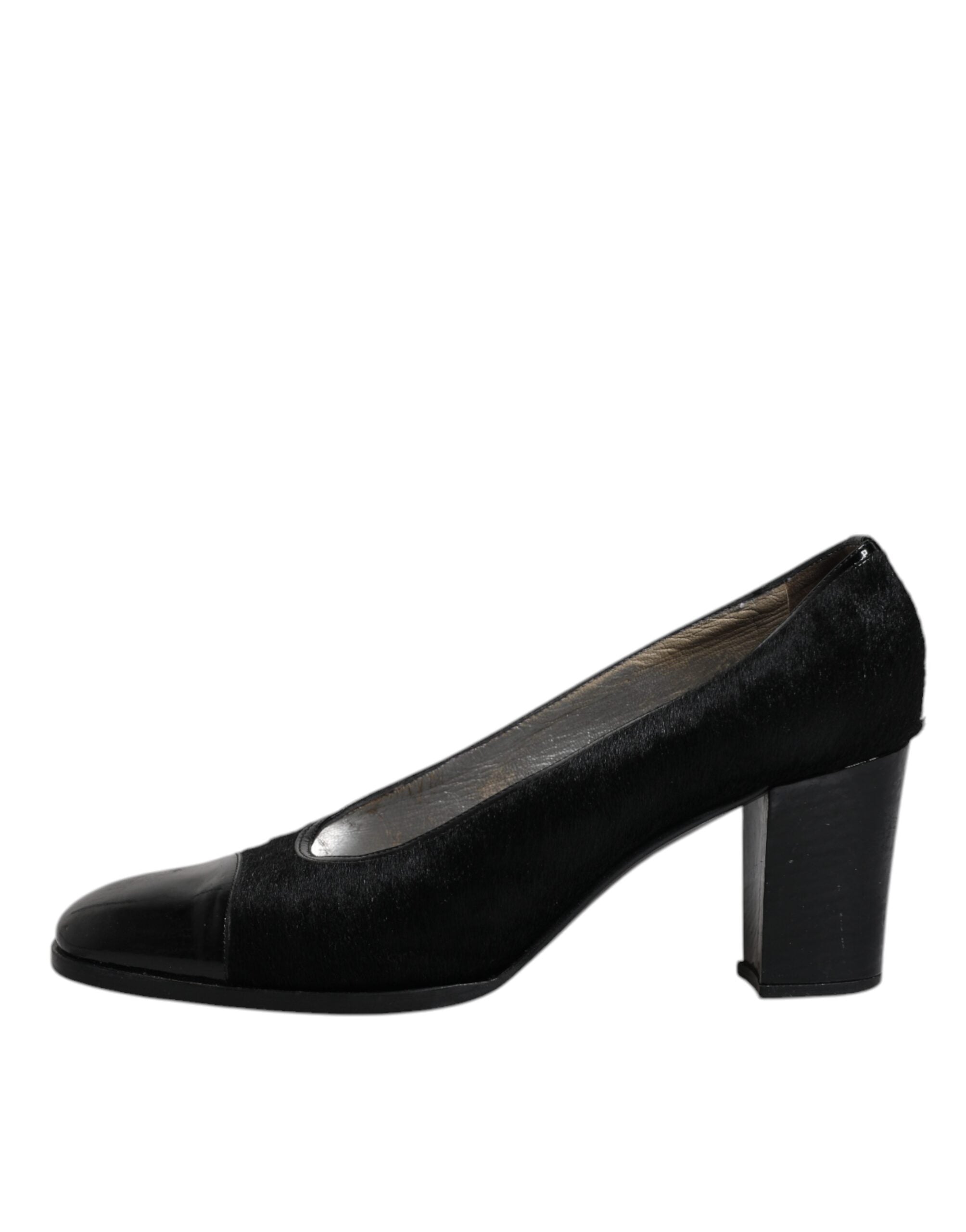 Dolce & Gabbana Black Leather Block Heels Pumps Women's Shoes (Pre-Owned)