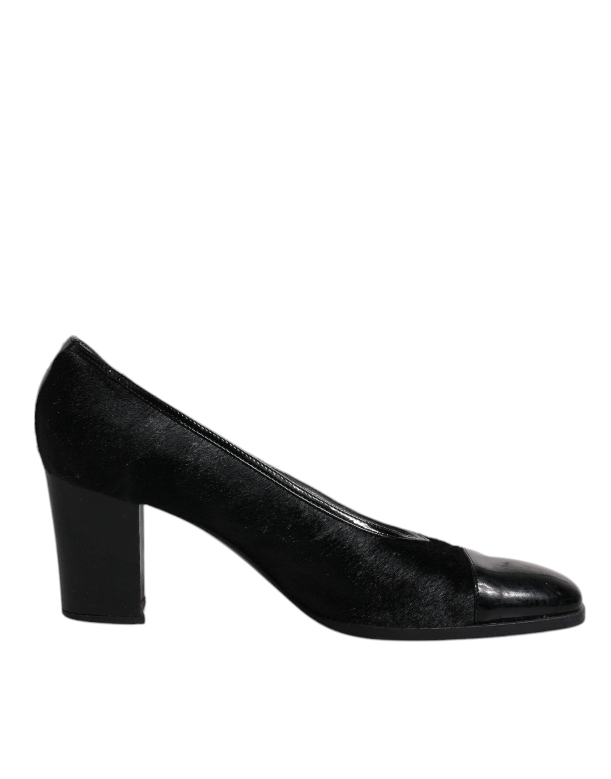 Dolce & Gabbana Black Leather Block Heels Pumps Women's Shoes (Pre-Owned)