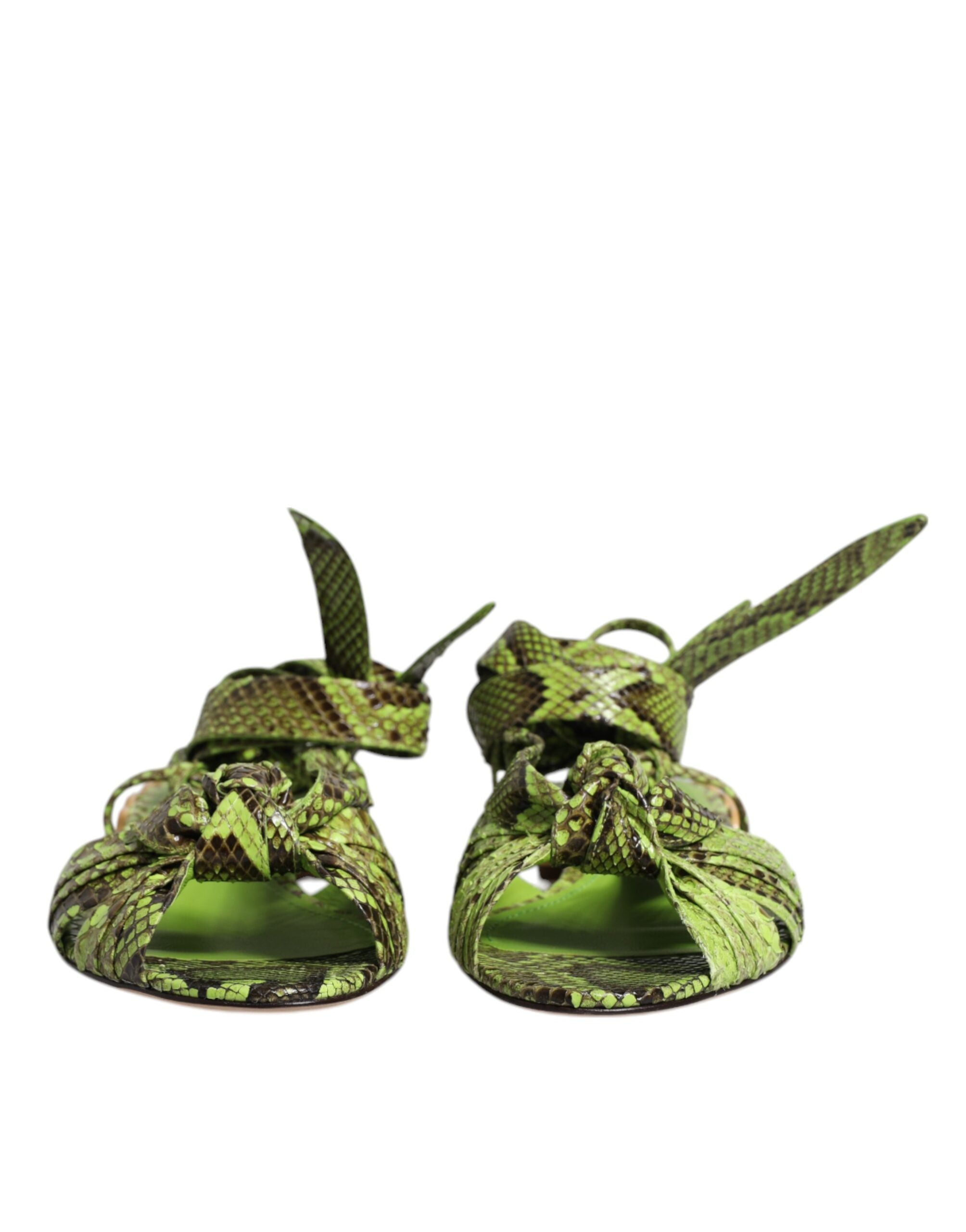 Dolce & Gabbana Green Animal Print Ankle Wrap Sandals Women's Shoes