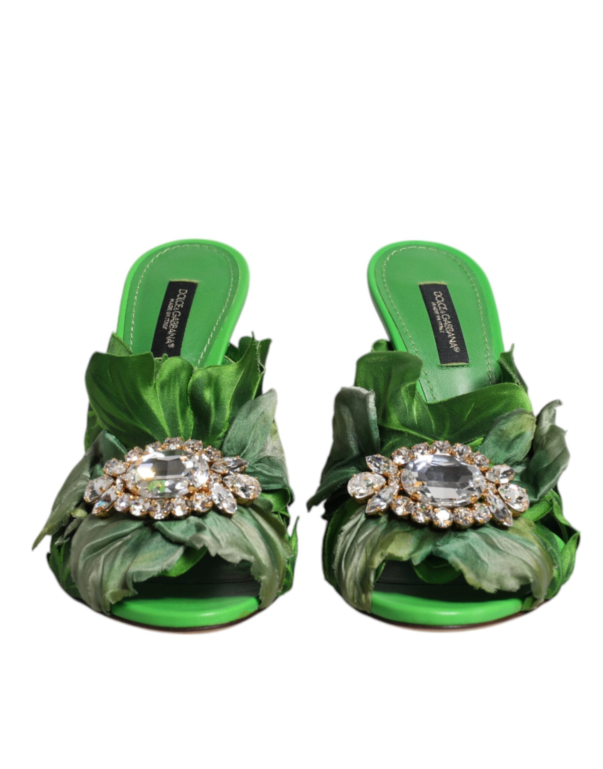 Dolce & Gabbana Green Crystal Slides KEIRA Sandal Women's Shoes