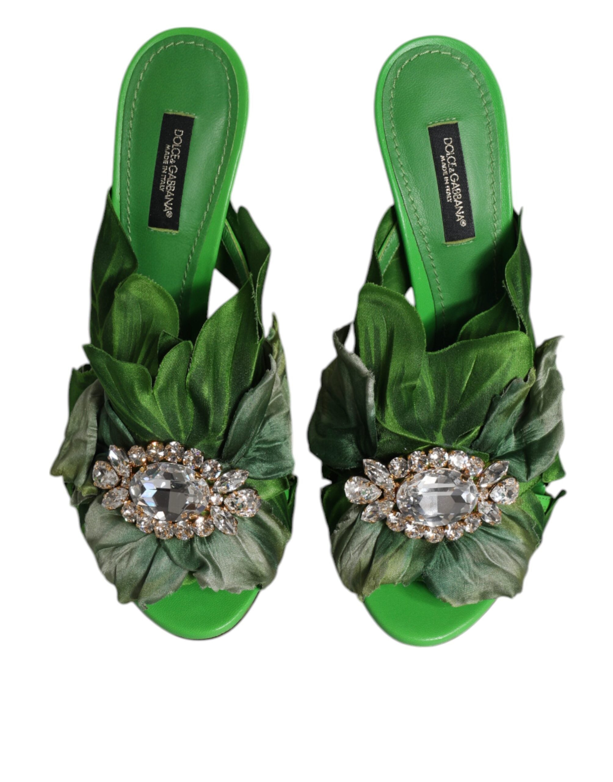 Dolce & Gabbana Green Crystal Slides KEIRA Sandal Women's Shoes