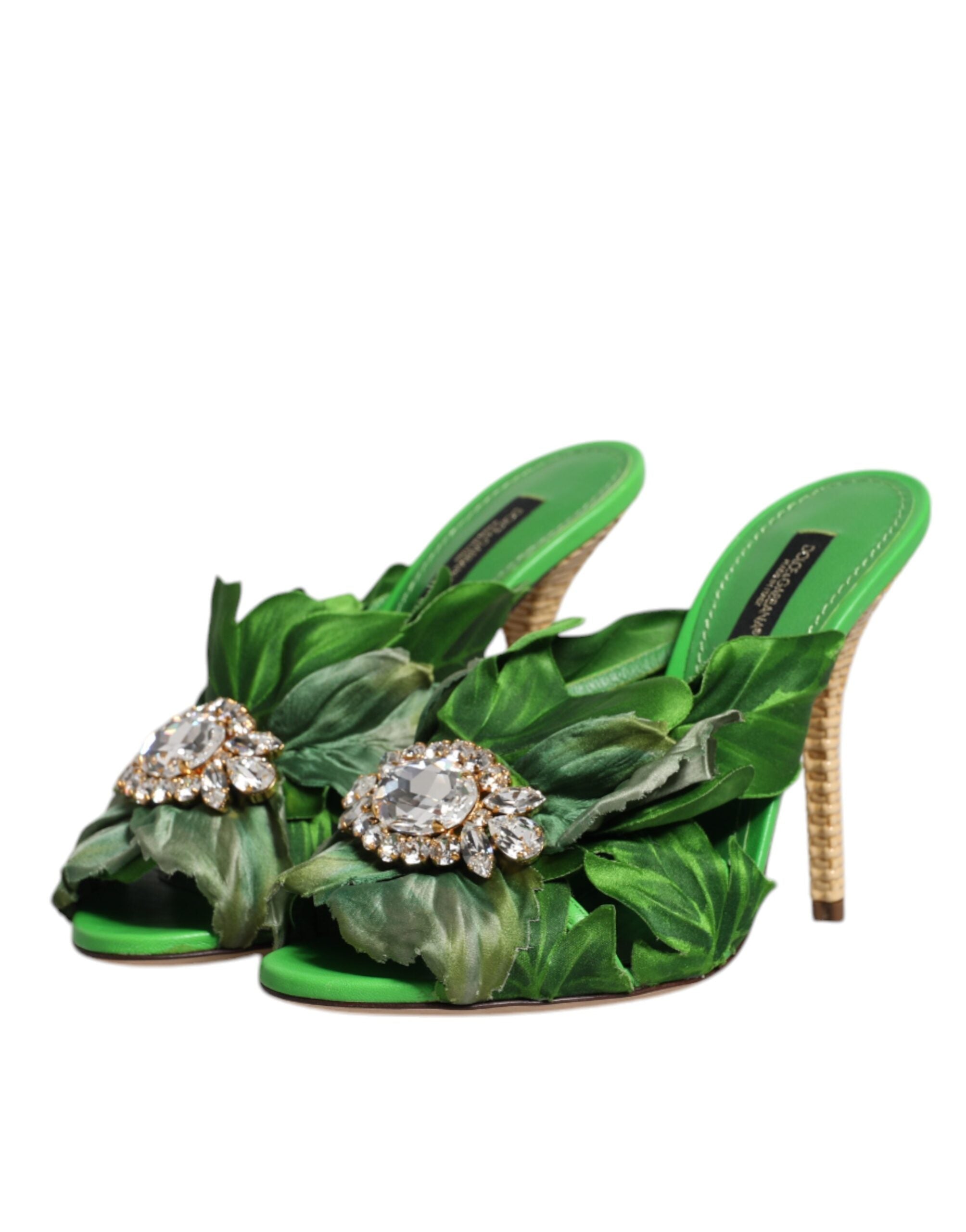 Dolce & Gabbana Green Crystal Slides KEIRA Sandal Women's Shoes