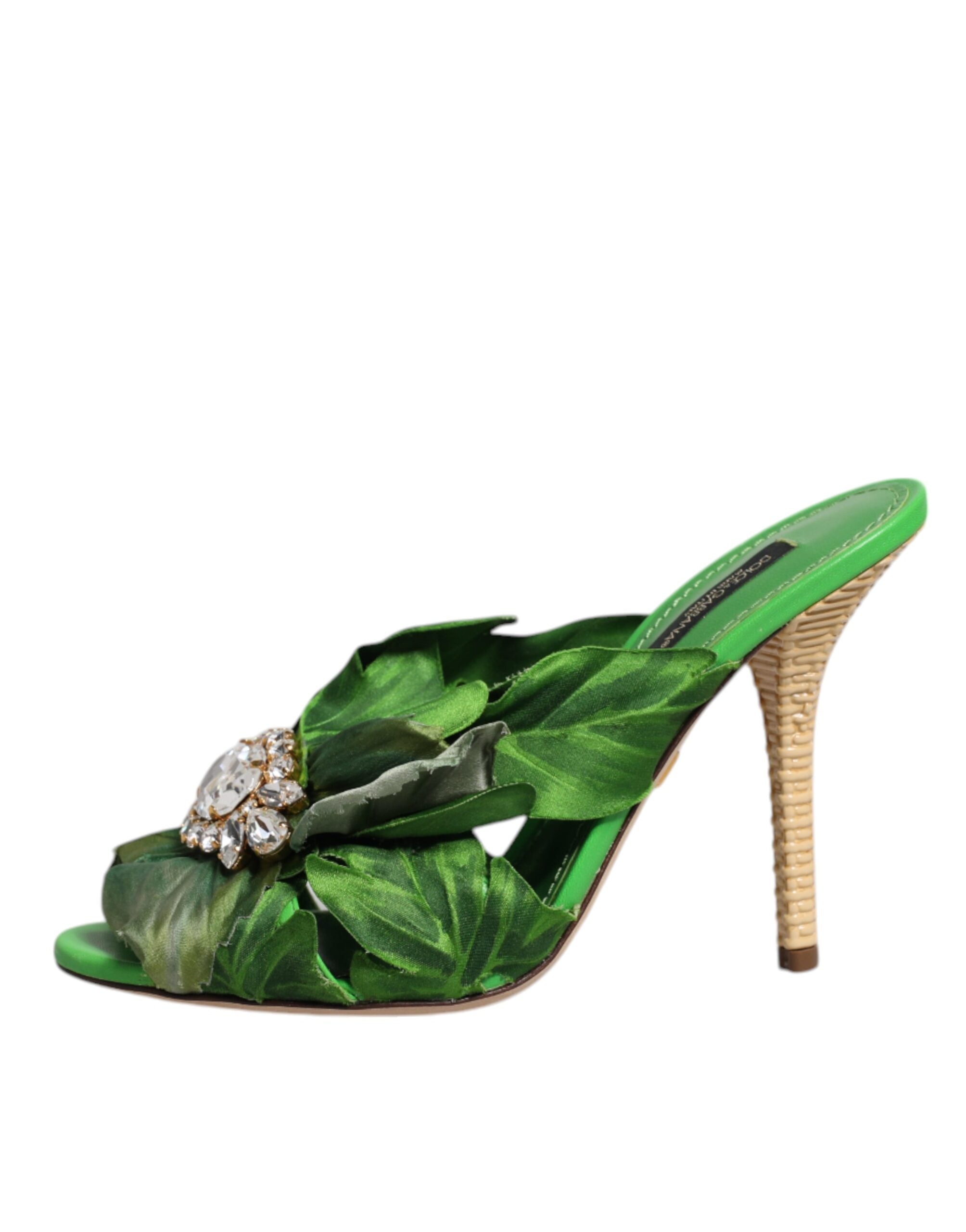 Dolce & Gabbana Green Crystal Slides KEIRA Sandal Women's Shoes