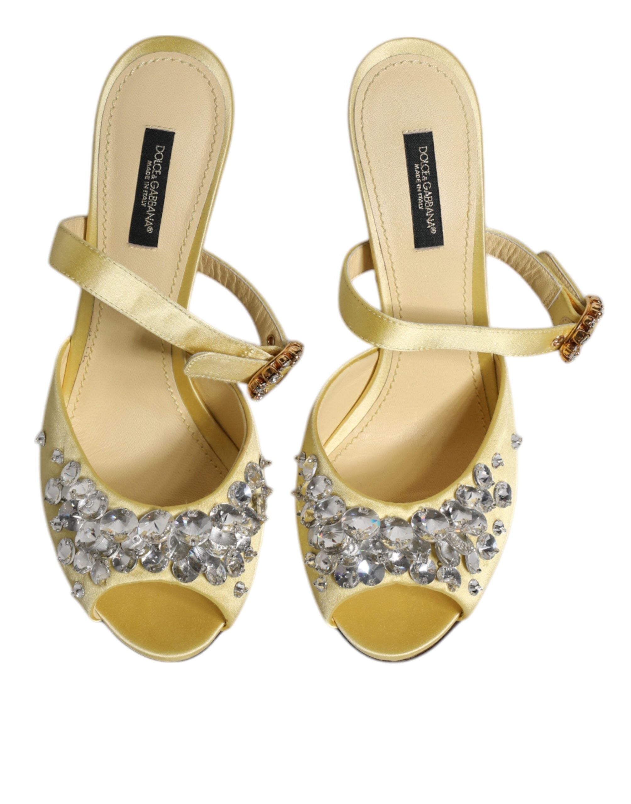Dolce & Gabbana Yellow Crystal Slides KEIRA Sandals Women's Shoes