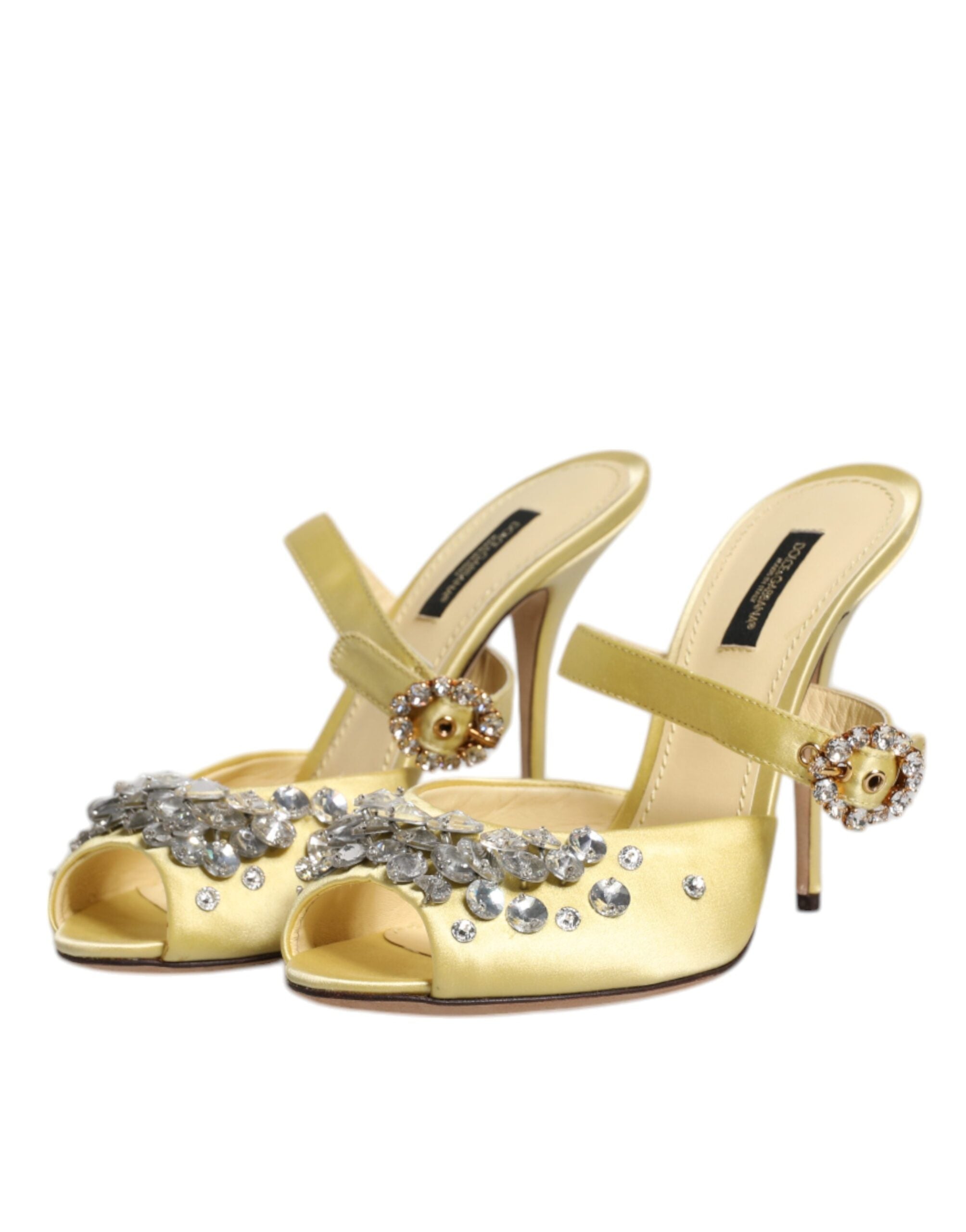 Dolce & Gabbana Yellow Crystal Slides KEIRA Sandals Women's Shoes