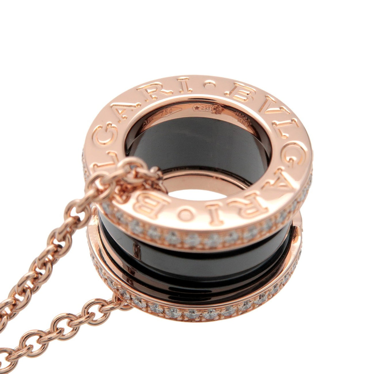 Bvlgari B.Zero1 Pendant 18K Rose Gold And Ceramic With Diamonds Pink Rose_Gold Necklace Jewelry (Pre-Owned)