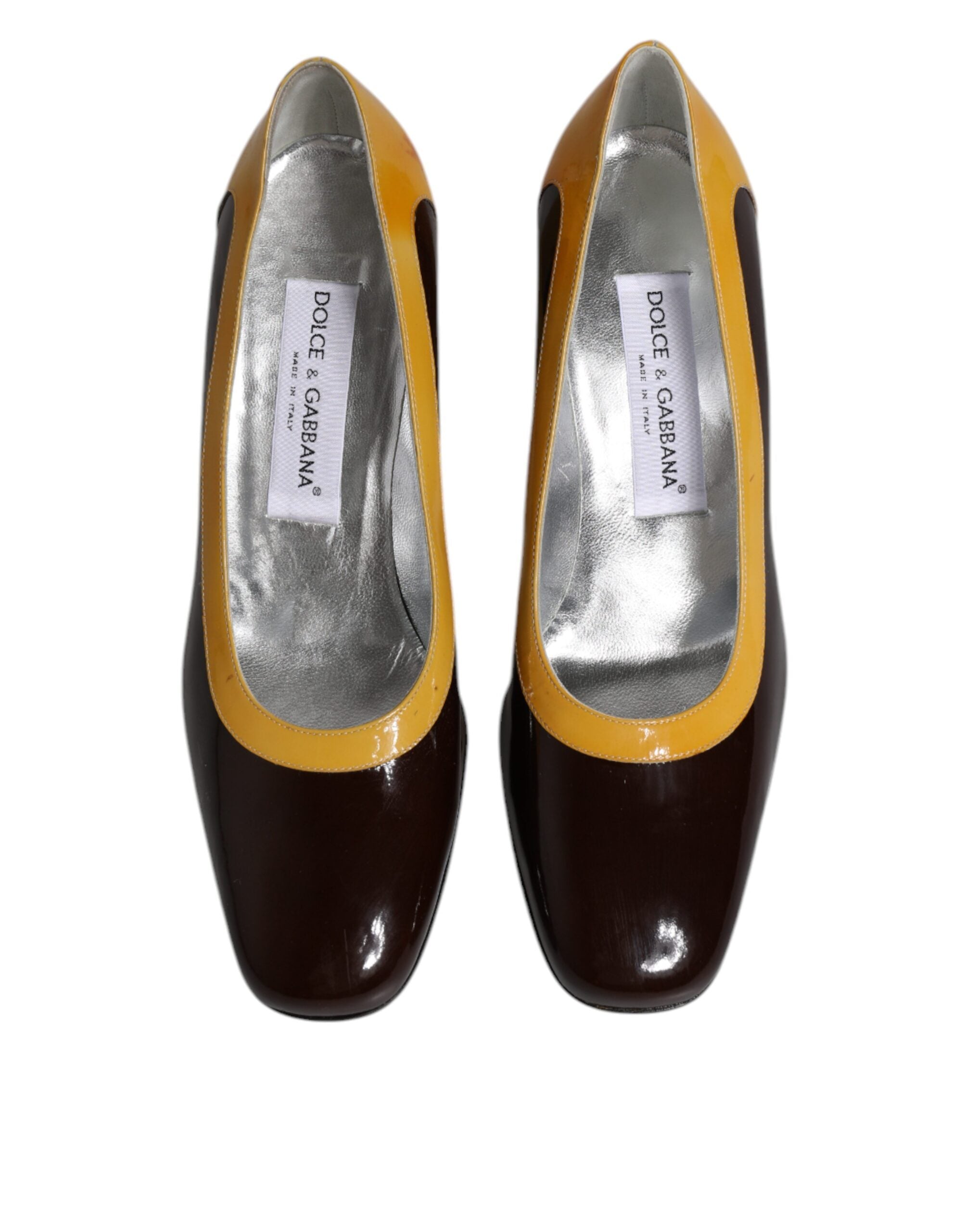 Dolce & Gabbana Yellow Brown Leather Block Heel Pumps Women's Shoes (Pre-Owned)