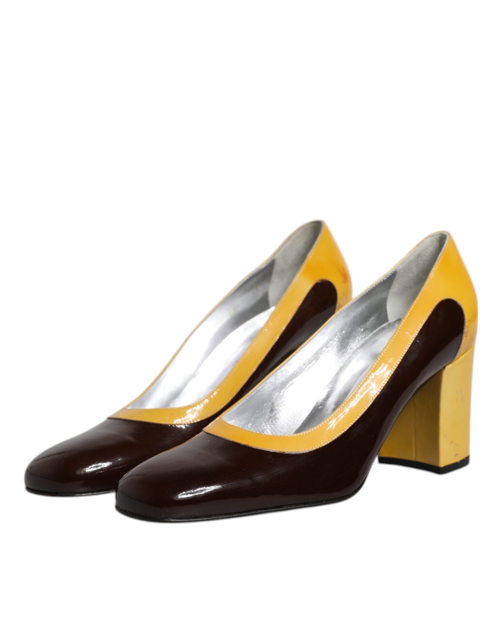 Dolce & Gabbana Yellow Brown Leather Block Heel Pumps Women's Shoes (Pre-Owned)