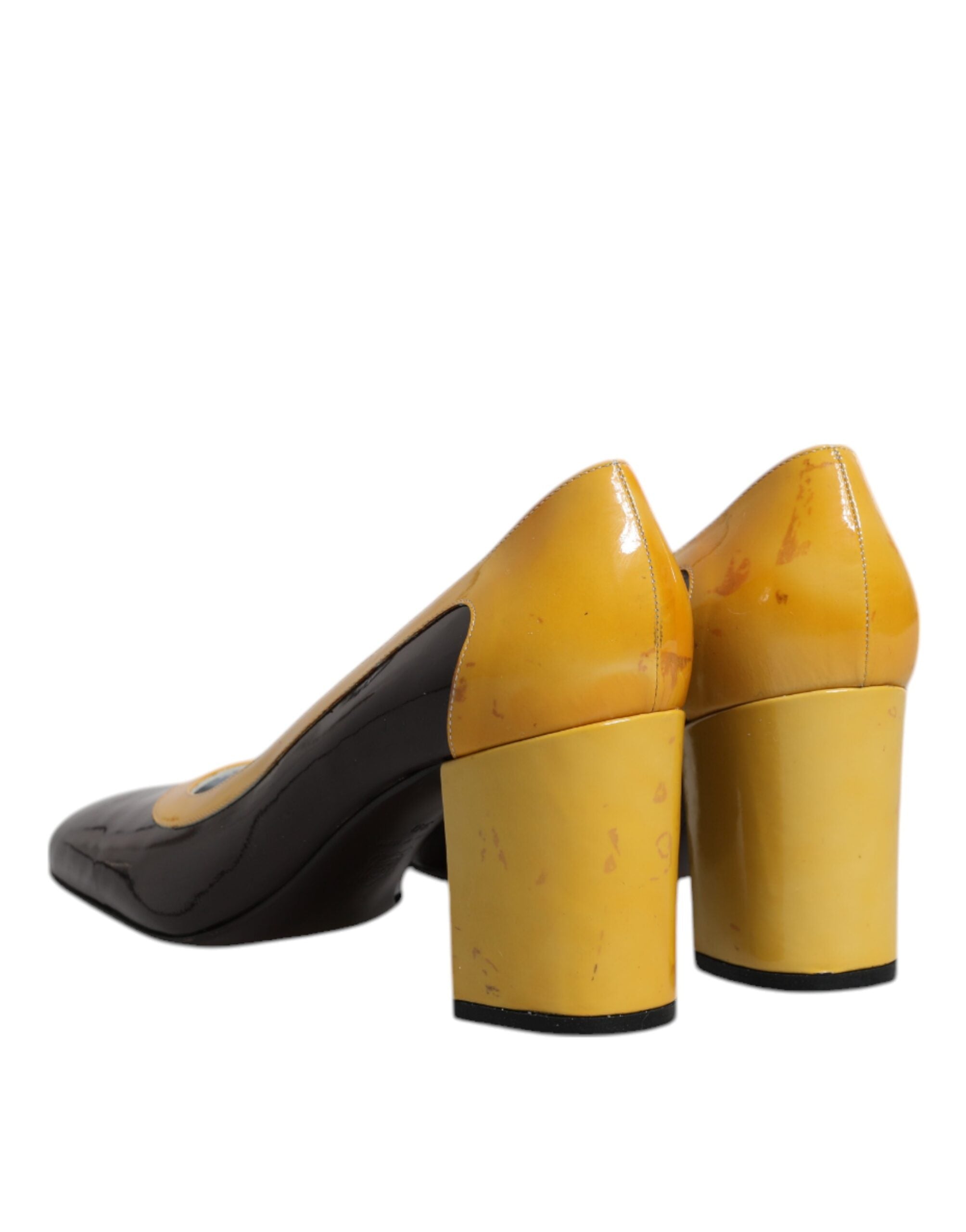 Dolce & Gabbana Yellow Brown Leather Block Heel Pumps Women's Shoes (Pre-Owned)