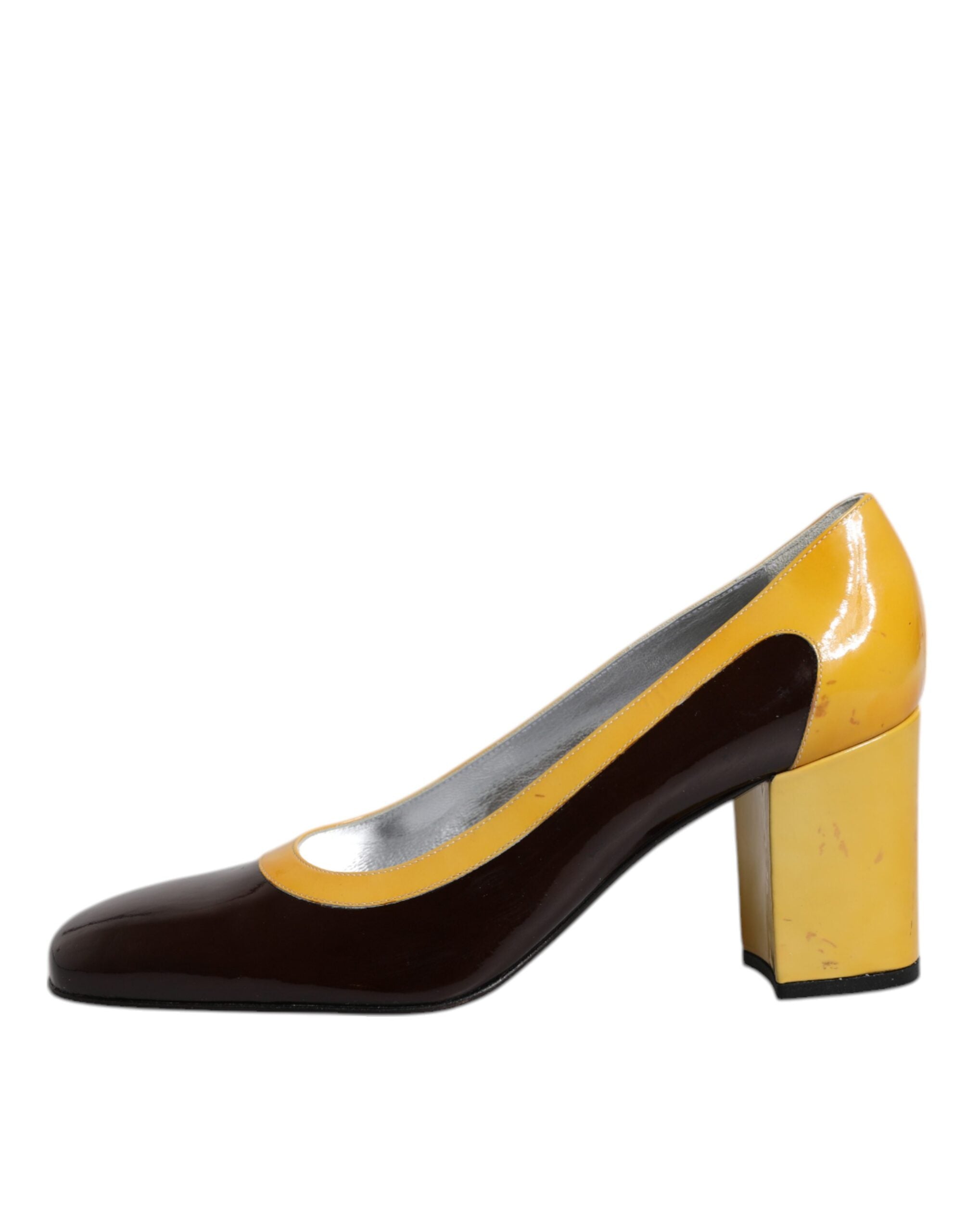 Dolce & Gabbana Yellow Brown Leather Block Heel Pumps Women's Shoes (Pre-Owned)