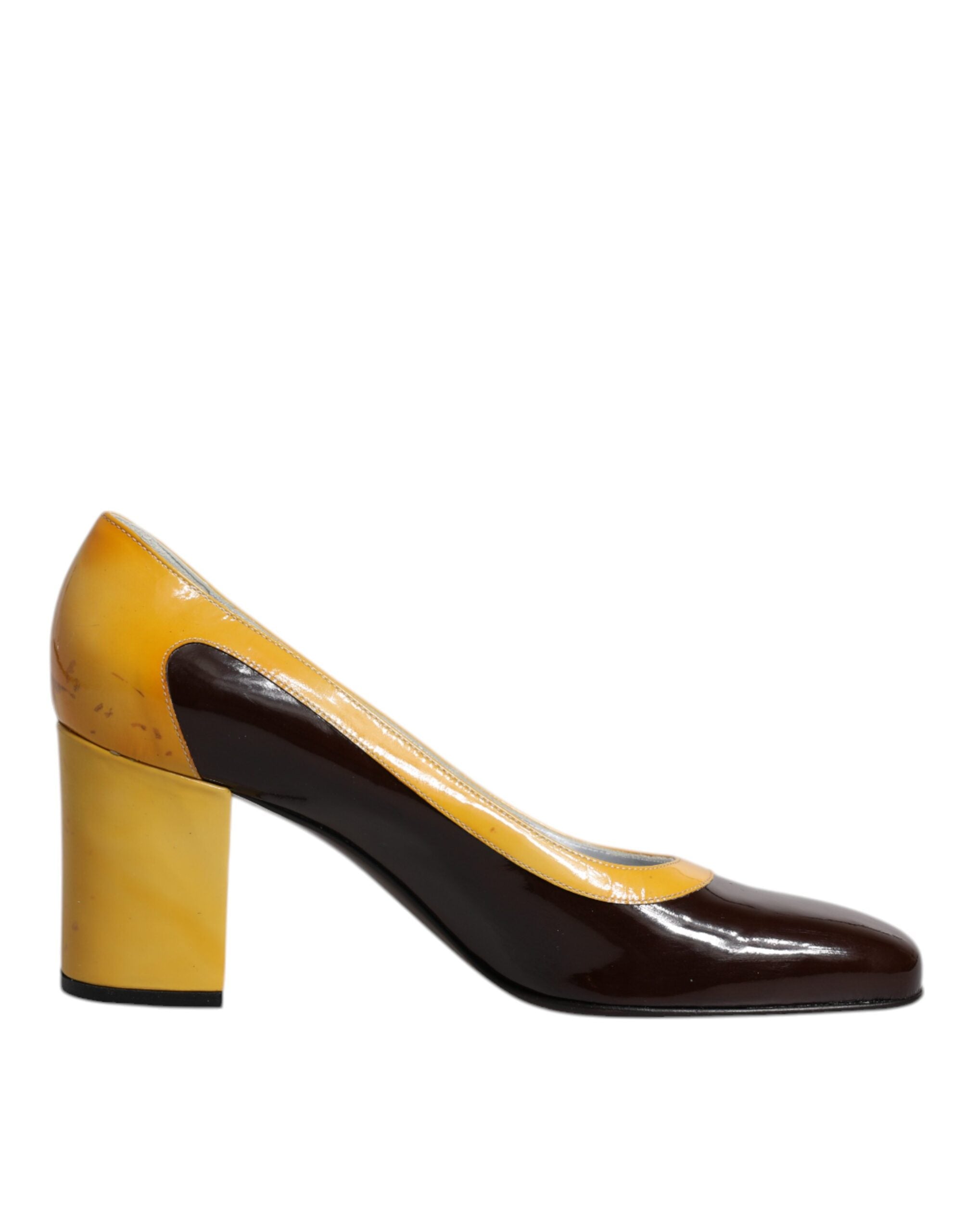 Dolce & Gabbana Yellow Brown Leather Block Heel Pumps Women's Shoes (Pre-Owned)