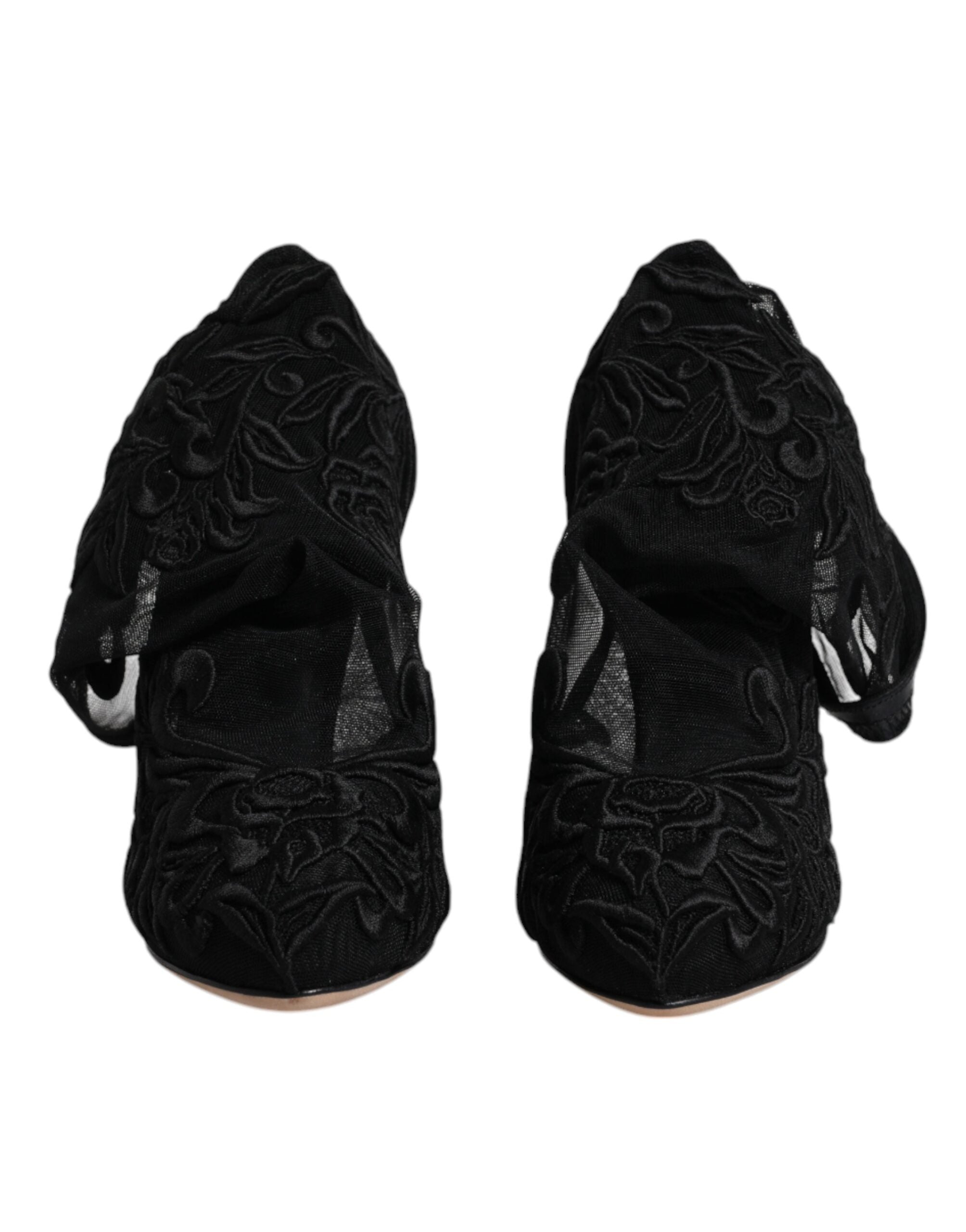 Dolce & Gabbana Black Tulle Stretch Heels Mid Calf Boots Women's Shoes (Pre-Owned)