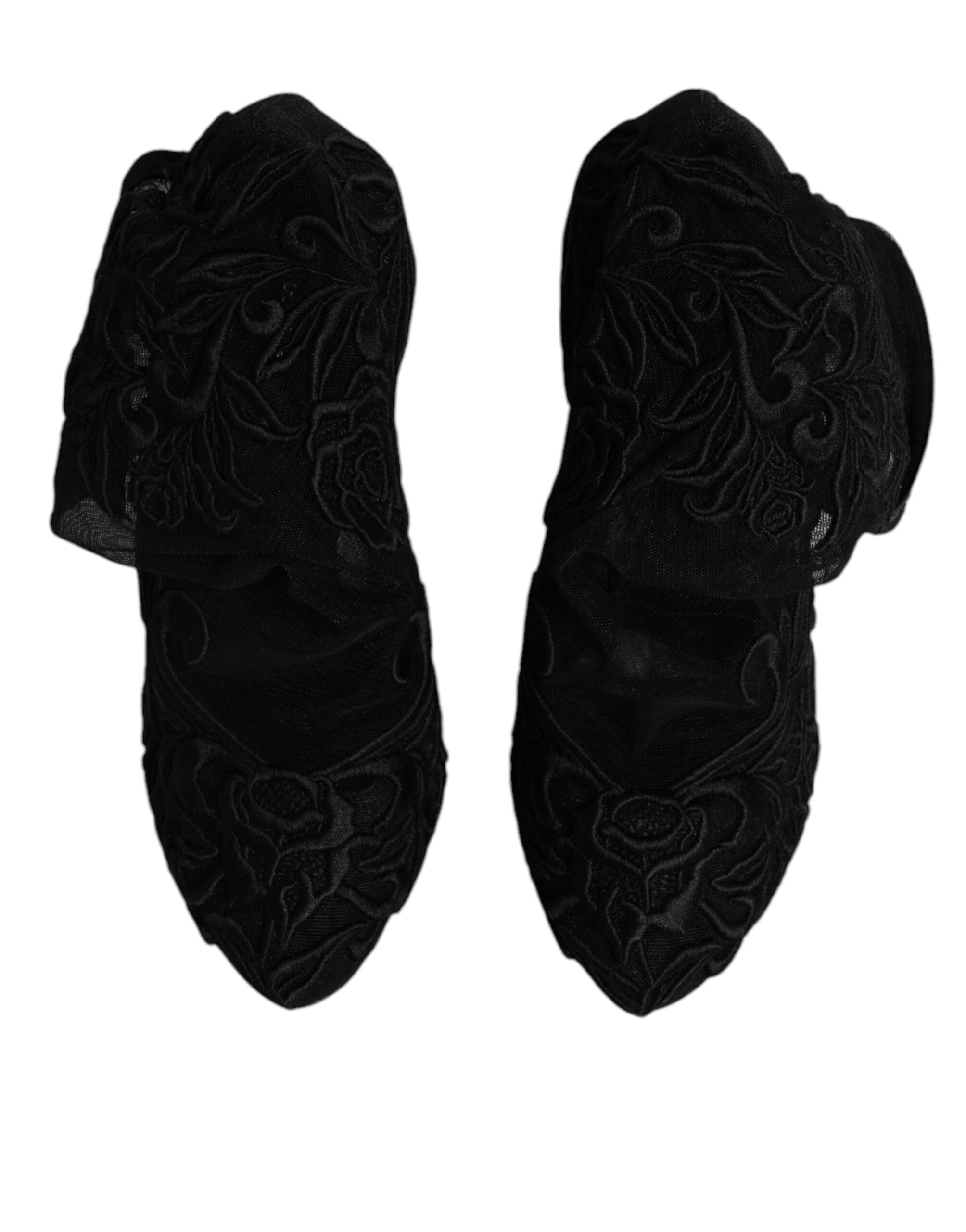 Dolce & Gabbana Black Tulle Stretch Heels Mid Calf Boots Women's Shoes (Pre-Owned)