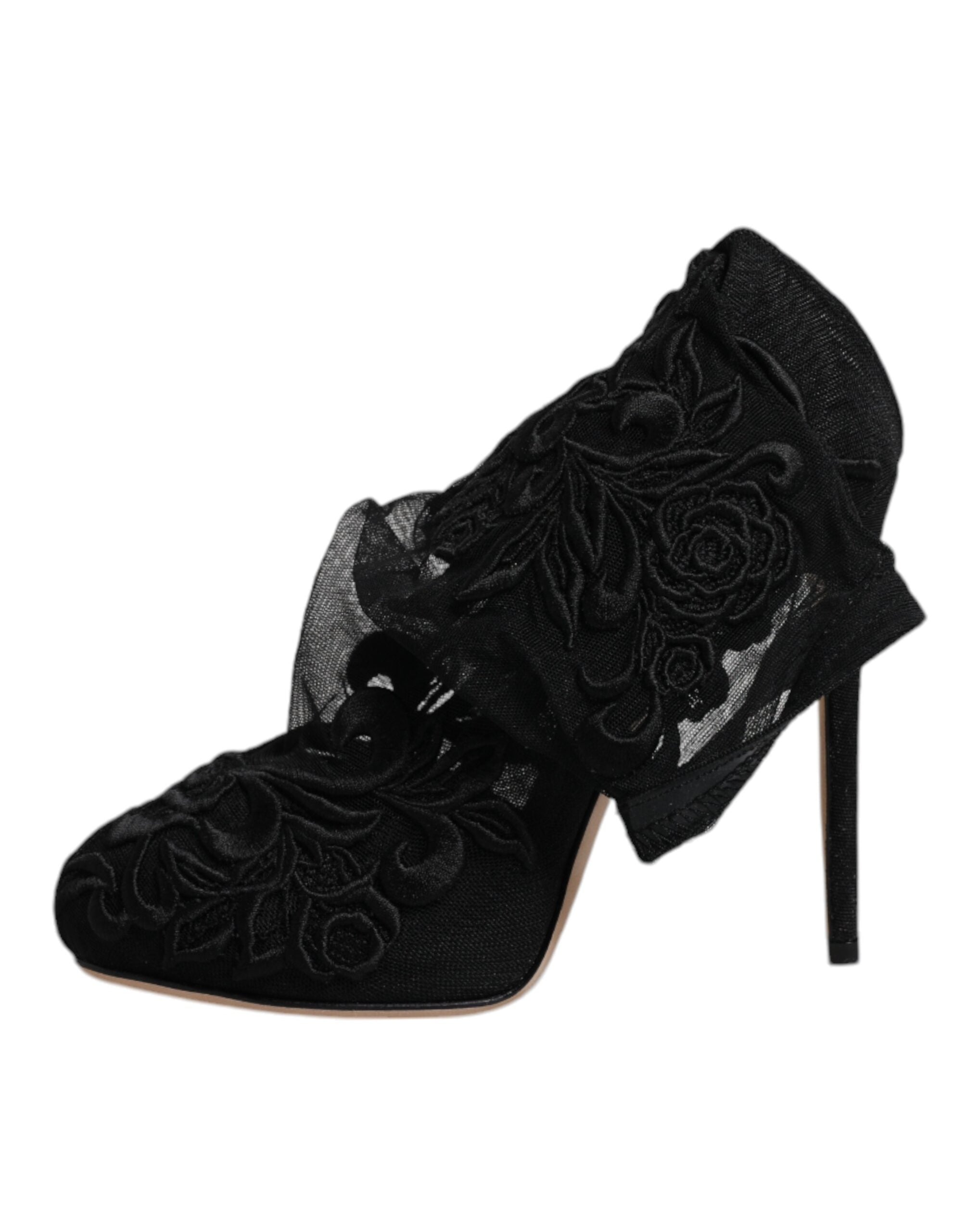 Dolce & Gabbana Black Tulle Stretch Heels Mid Calf Boots Women's Shoes (Pre-Owned)