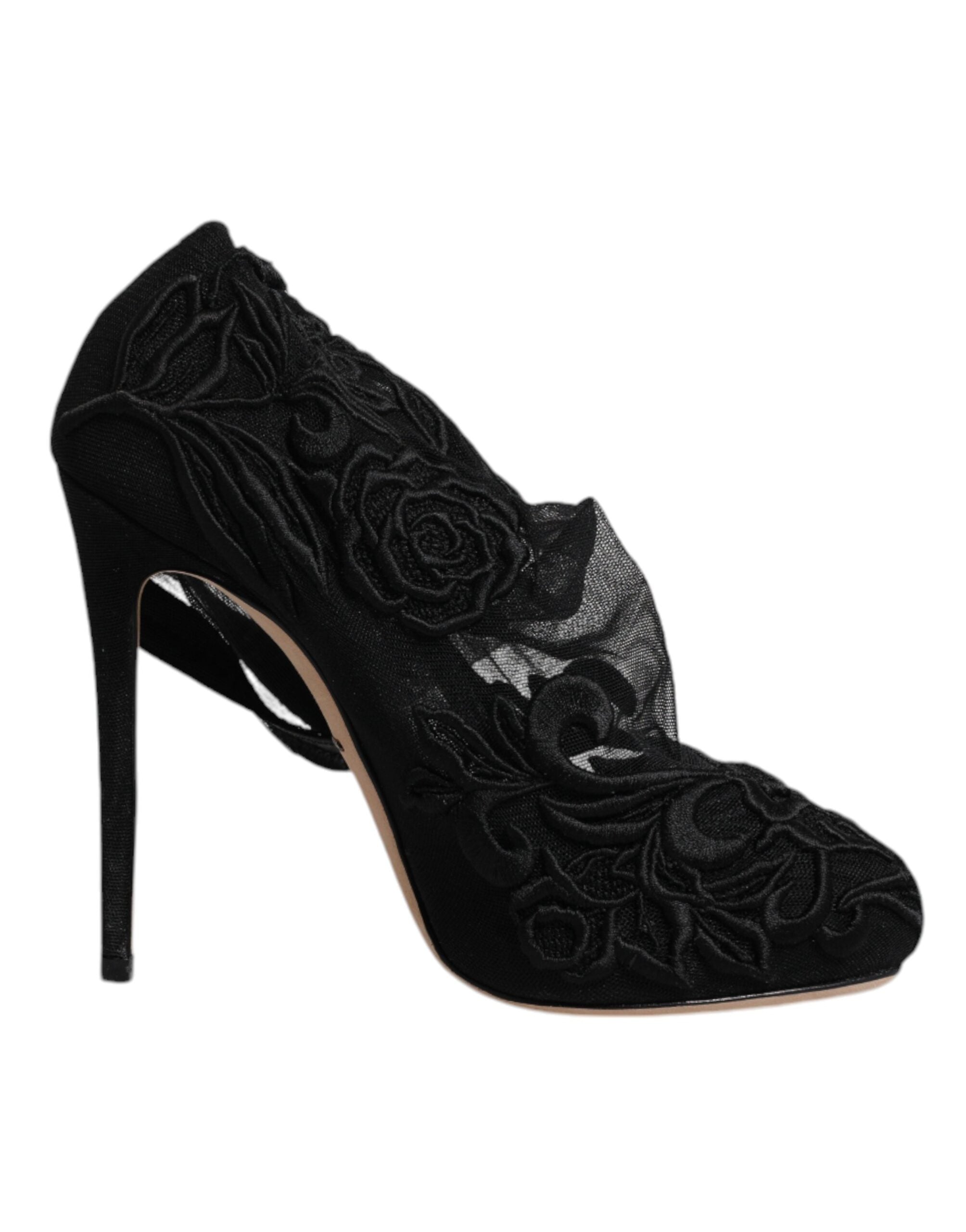 Dolce & Gabbana Black Tulle Stretch Heels Mid Calf Boots Women's Shoes (Pre-Owned)