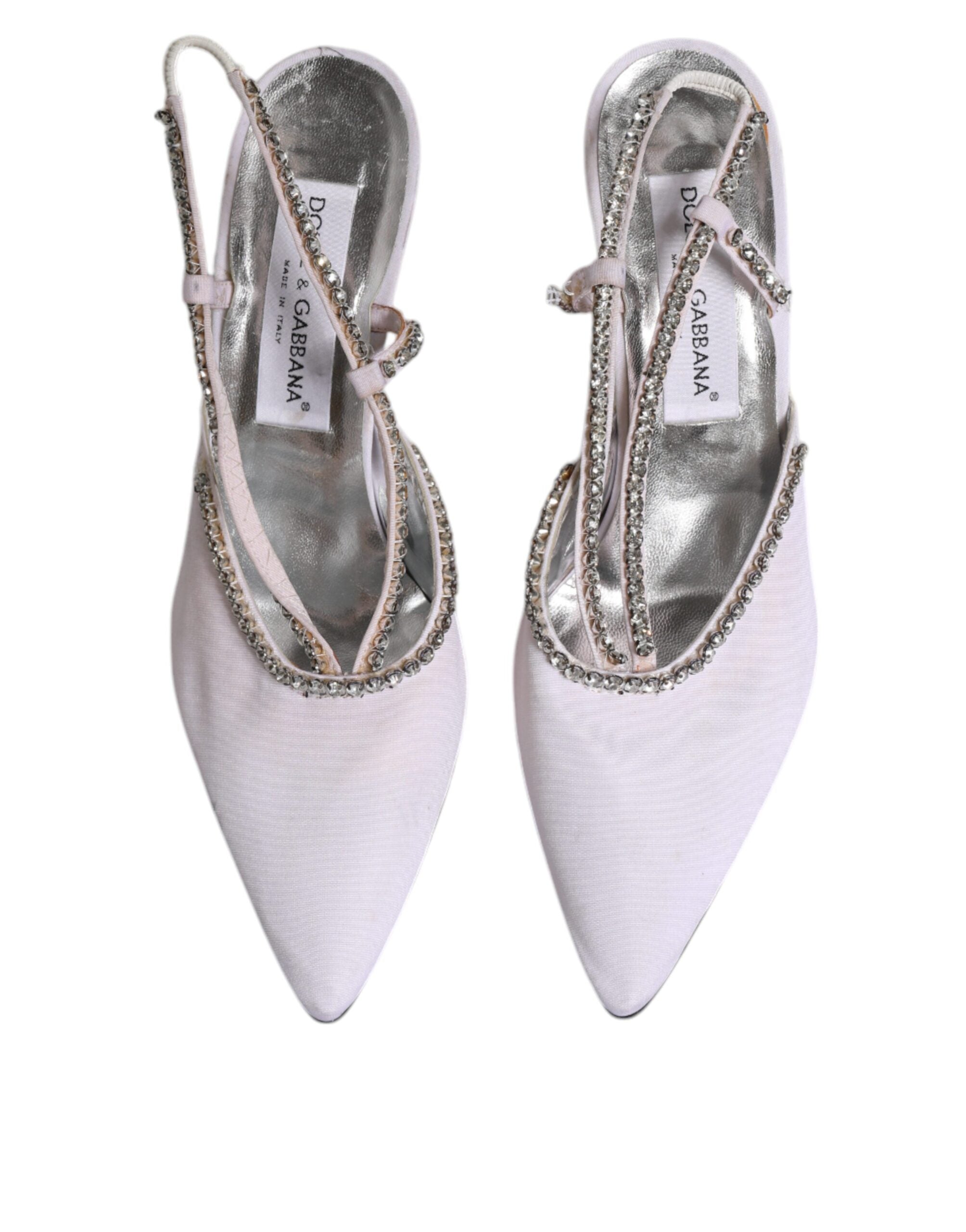 Dolce & Gabbana White Strass Crystal Slingbacks Pumps Women's Shoes (Pre-Owned)
