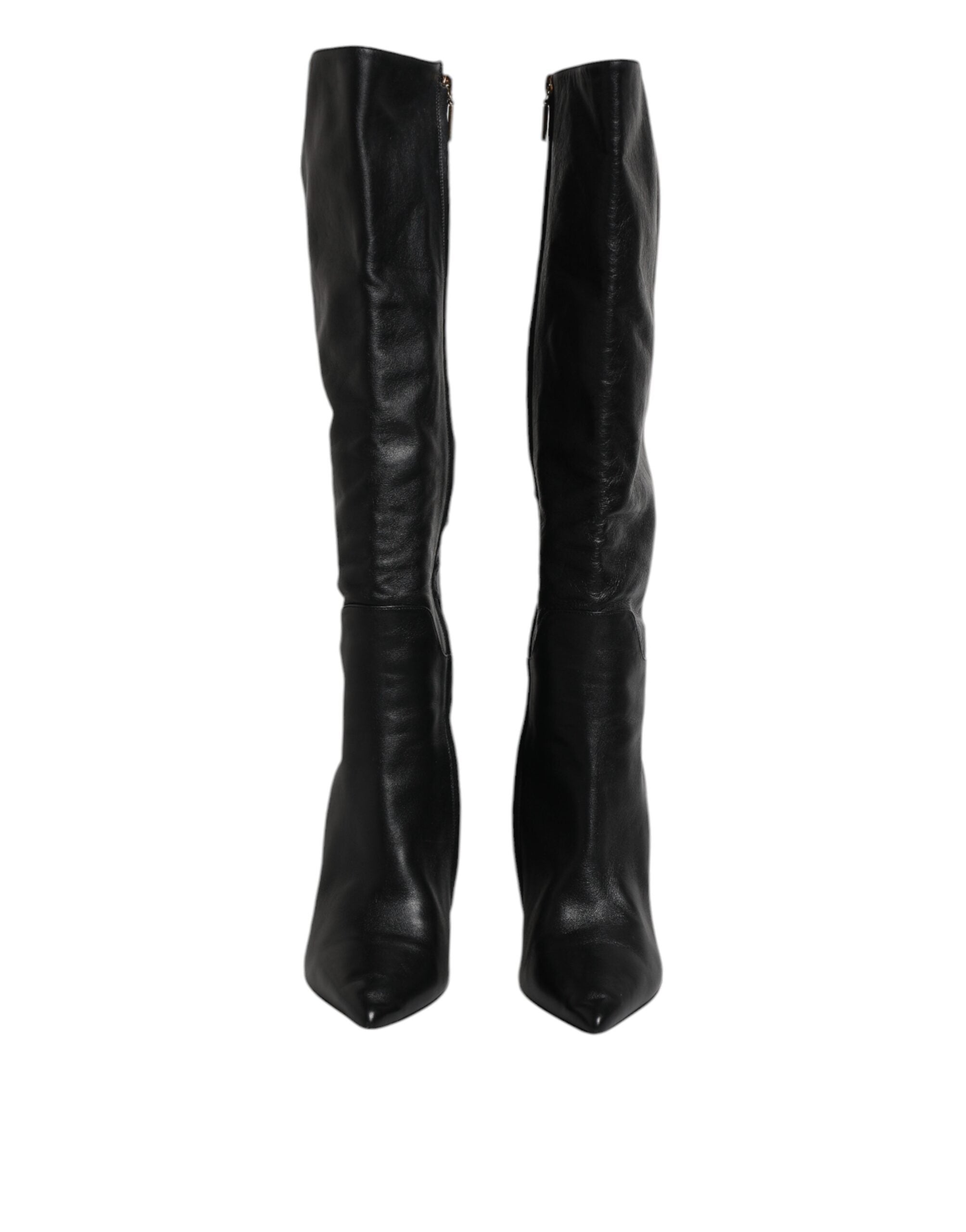 Dolce & Gabbana Black Leather Heels Knee High Boots Women's Shoes (Pre-Owned)