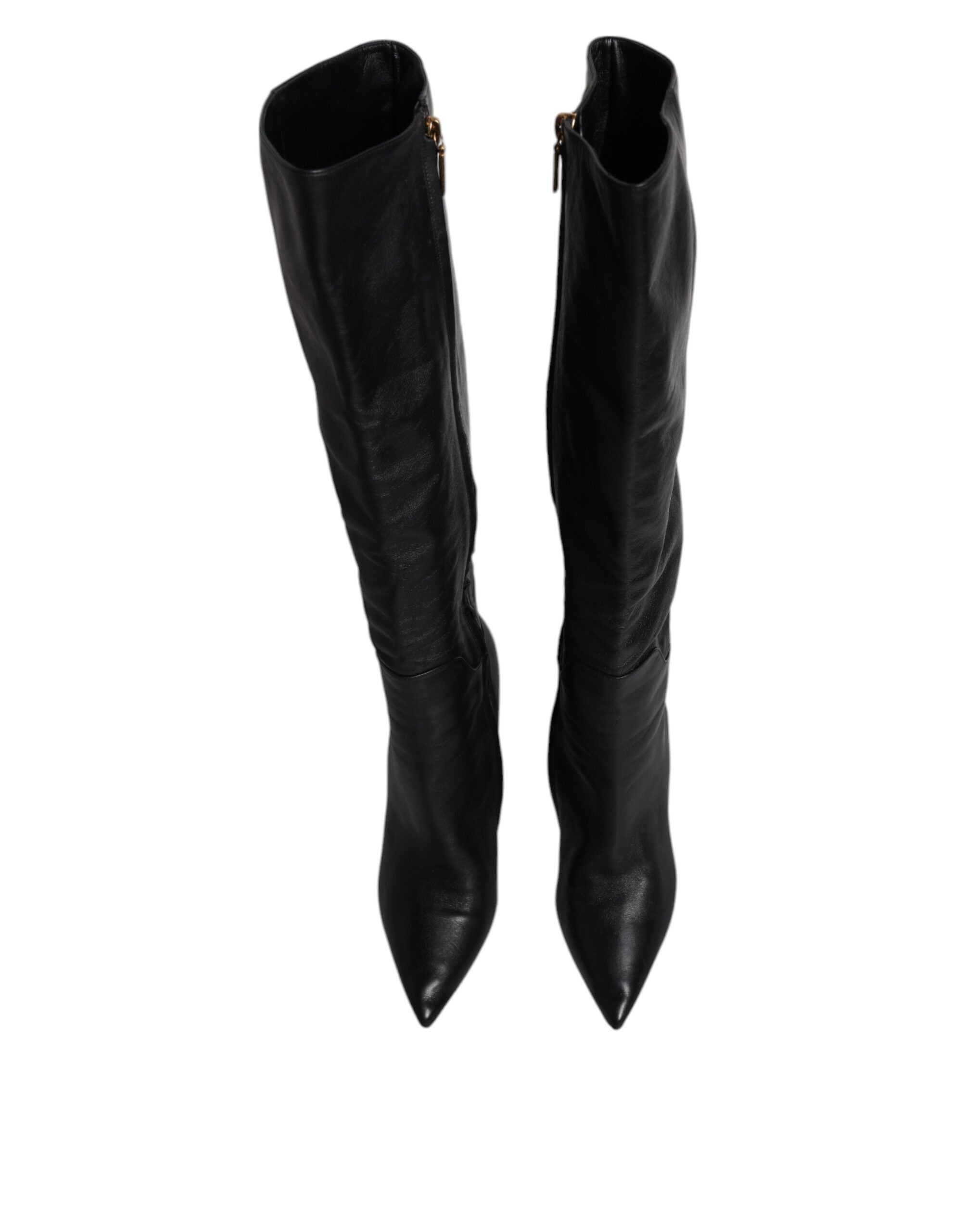 Dolce & Gabbana Black Leather Heels Knee High Boots Women's Shoes (Pre-Owned)