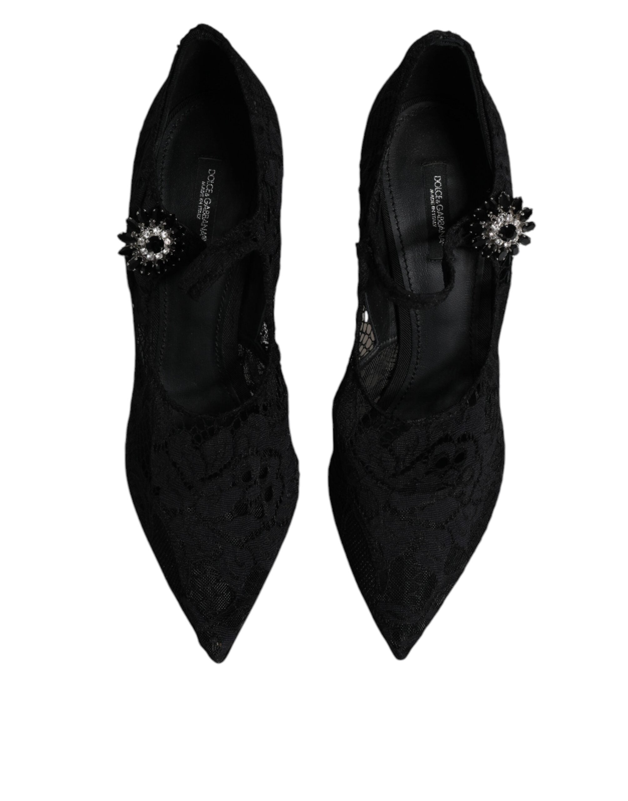 Dolce & Gabbana Black Lace Crystals Mary Jane Pumps Women's Shoes (Pre-Owned)