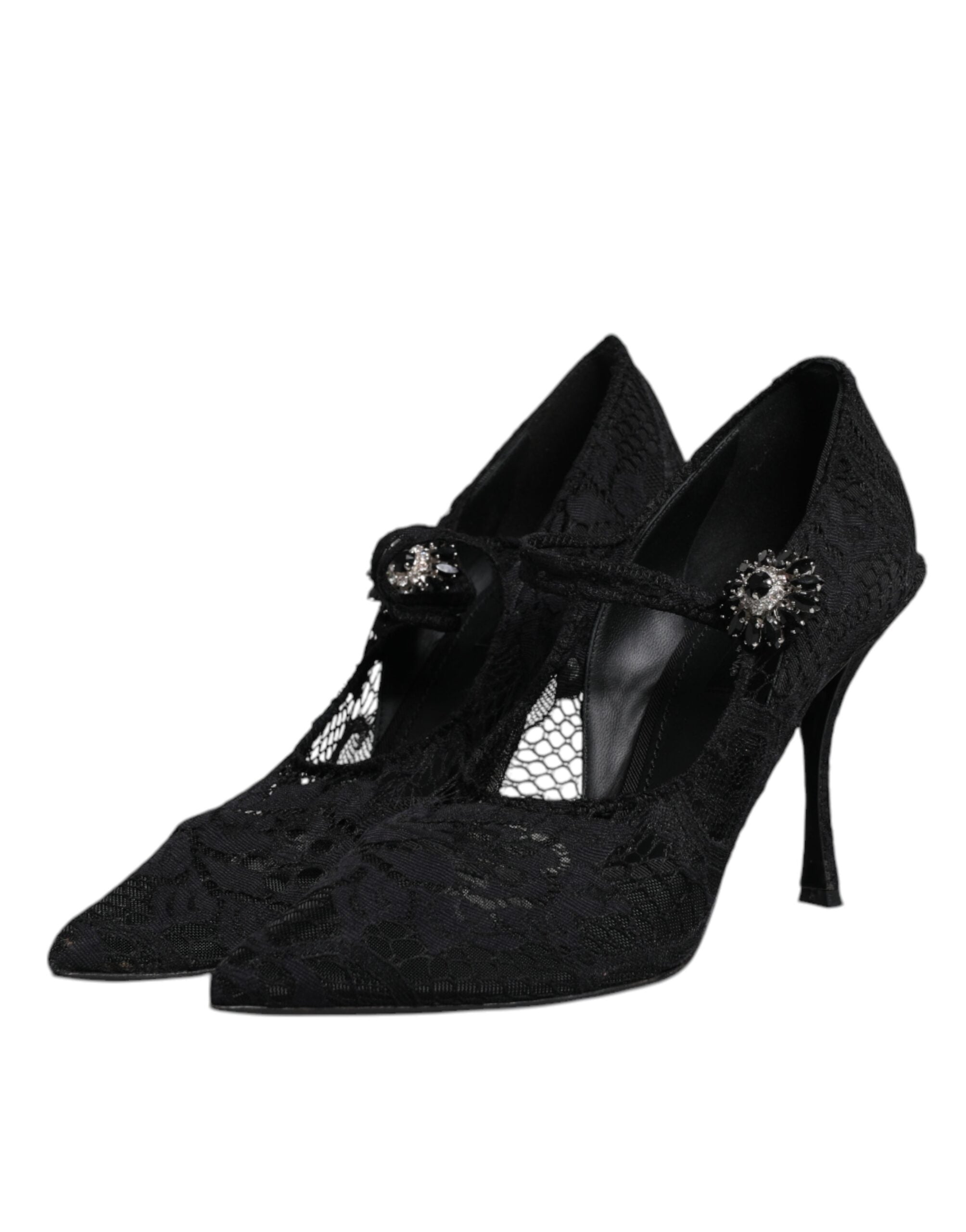 Dolce & Gabbana Black Lace Crystals Mary Jane Pumps Women's Shoes (Pre-Owned)