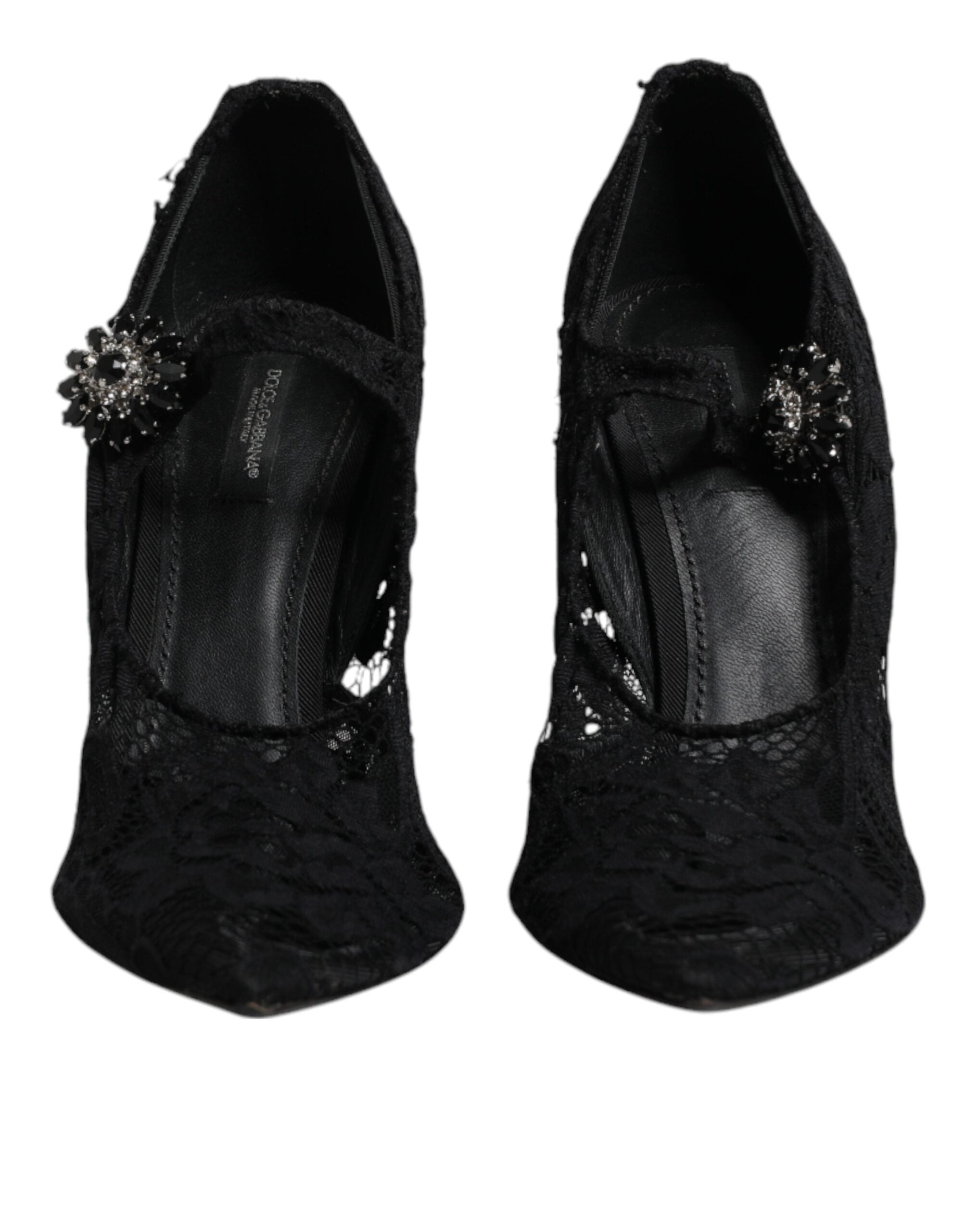 Dolce & Gabbana Black Lace Crystals Mary Jane Pumps Women's Shoes (Pre-Owned)