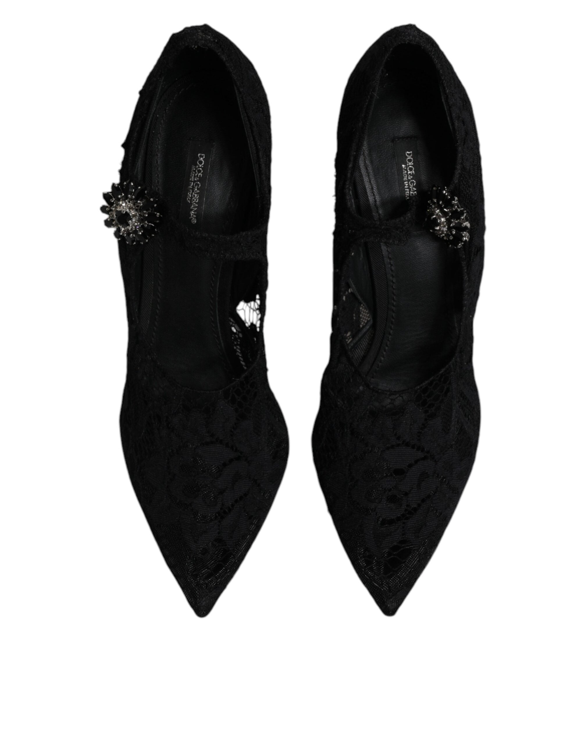 Dolce & Gabbana Black Lace Crystals Mary Jane Pumps Women's Shoes (Pre-Owned)