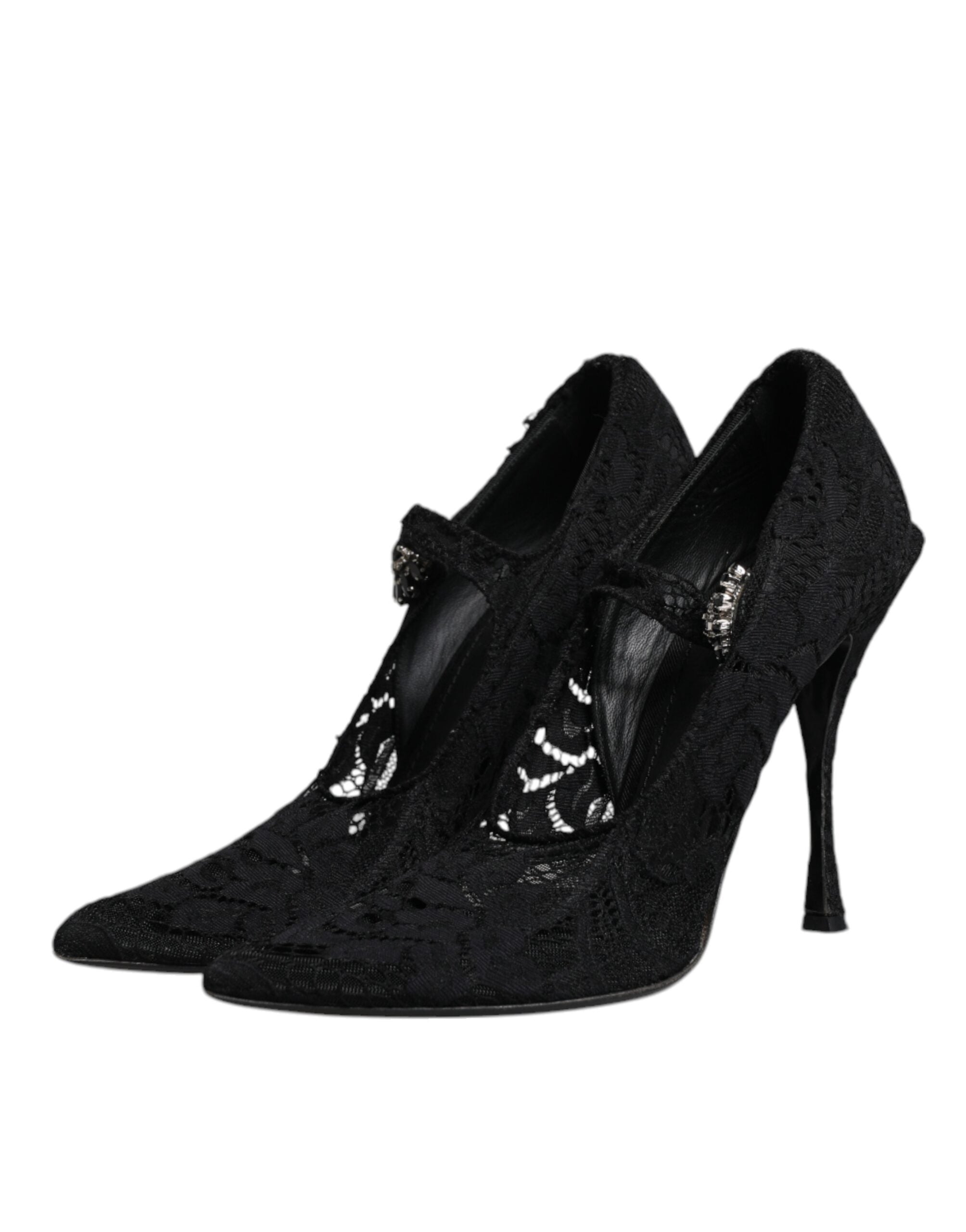 Dolce & Gabbana Black Lace Crystals Mary Jane Pumps Women's Shoes (Pre-Owned)