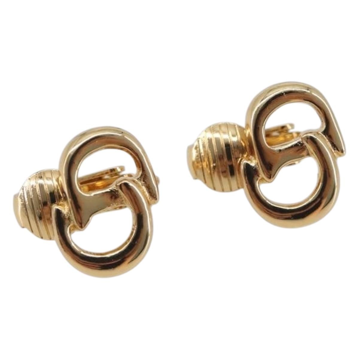 Christian Dior Vintage Cd Logo Grooved Earrings Metal Gold Metal Earrings Jewelry (Pre-Owned)