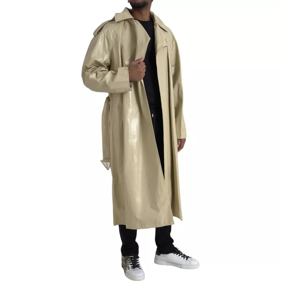 Bottega Veneta Beige Lambskin Leather Trench Coat Men's Jacket