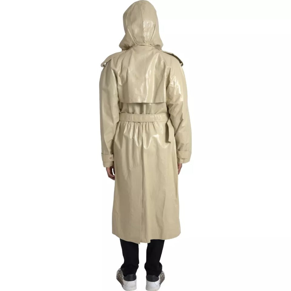 Bottega Veneta Beige Lambskin Leather Trench Coat Men's Jacket