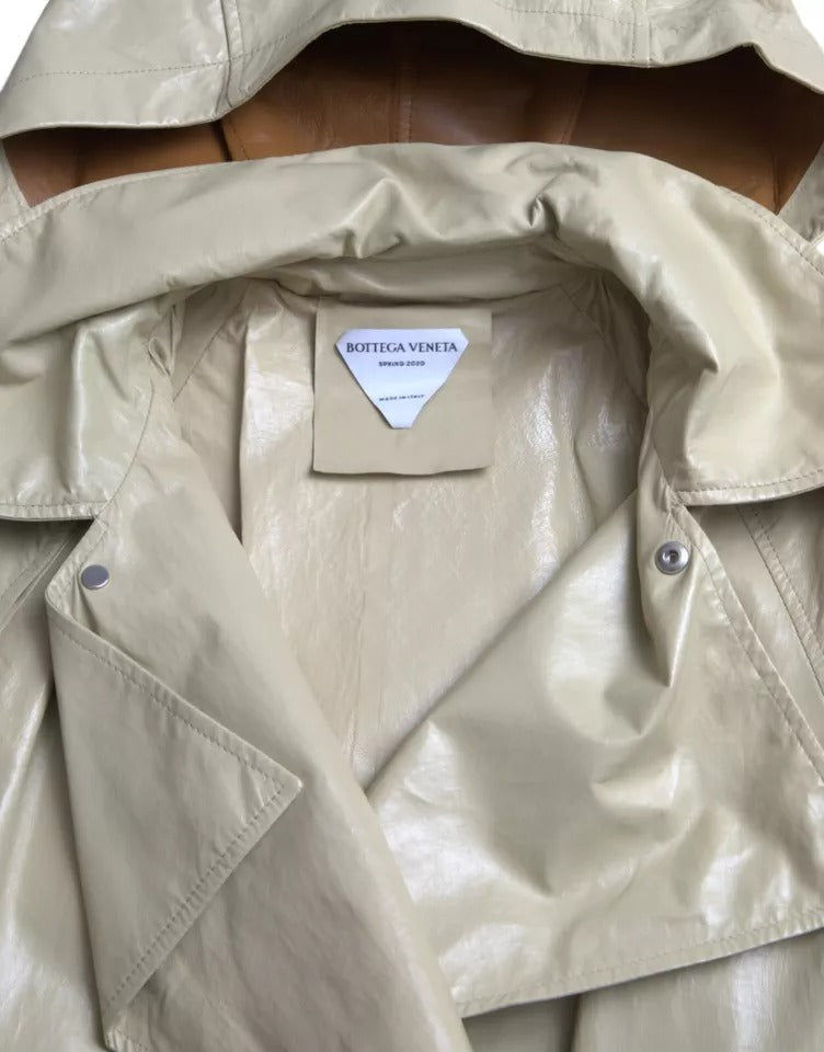 Bottega Veneta Beige Lambskin Leather Trench Coat Men's Jacket
