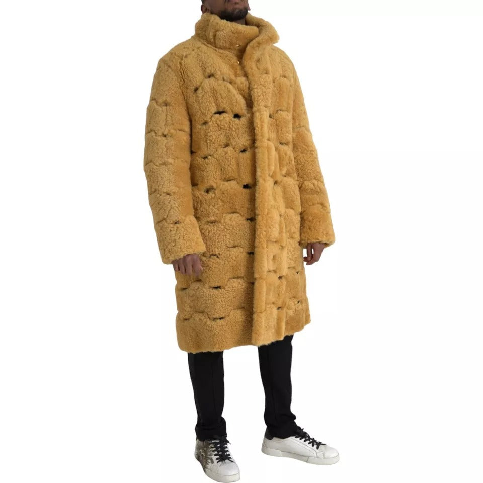Bottega Veneta Yellow Wool Long Teddy Coat Men's Jacket