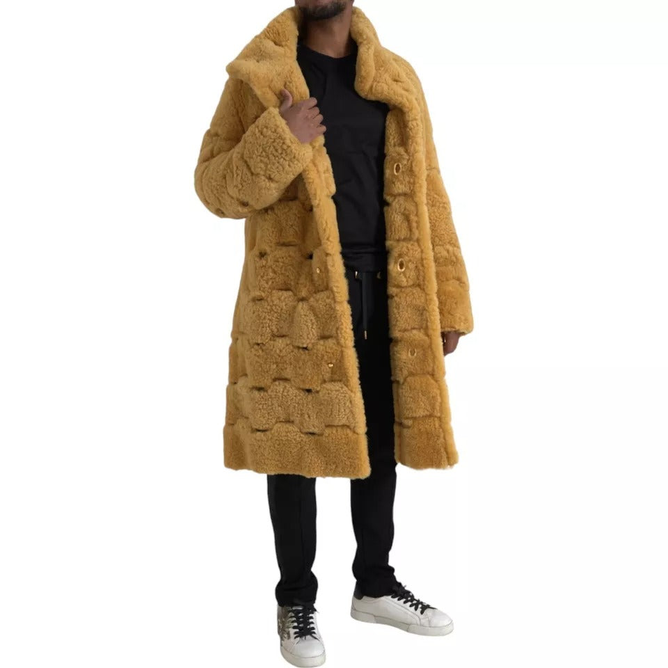 Bottega Veneta Yellow Wool Long Teddy Coat Men's Jacket